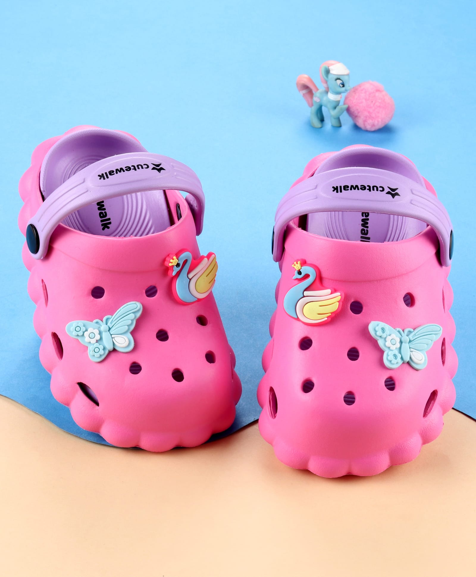Cute Walk by Babyhug Back Strap Closure Clogs with Butterfly & Peacock Applique - Pink-picture-15