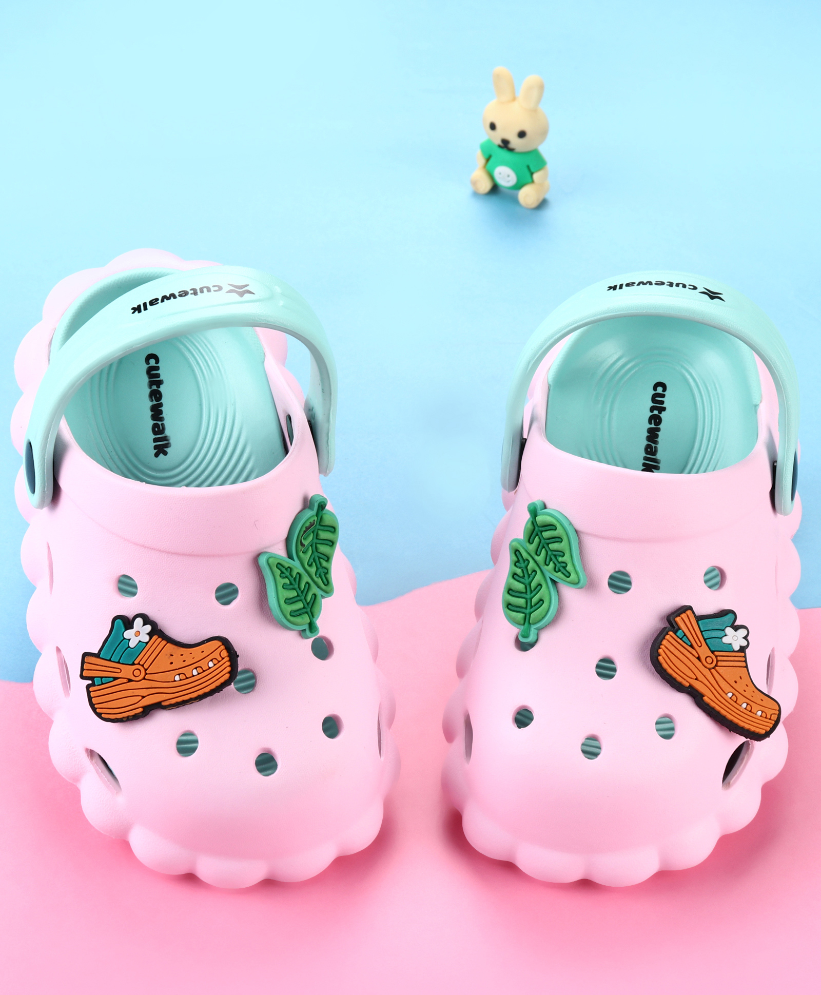 Cute Walk by Babyhug Back Strap Closure Clogs with Leaves Applique - Pink-picture-13