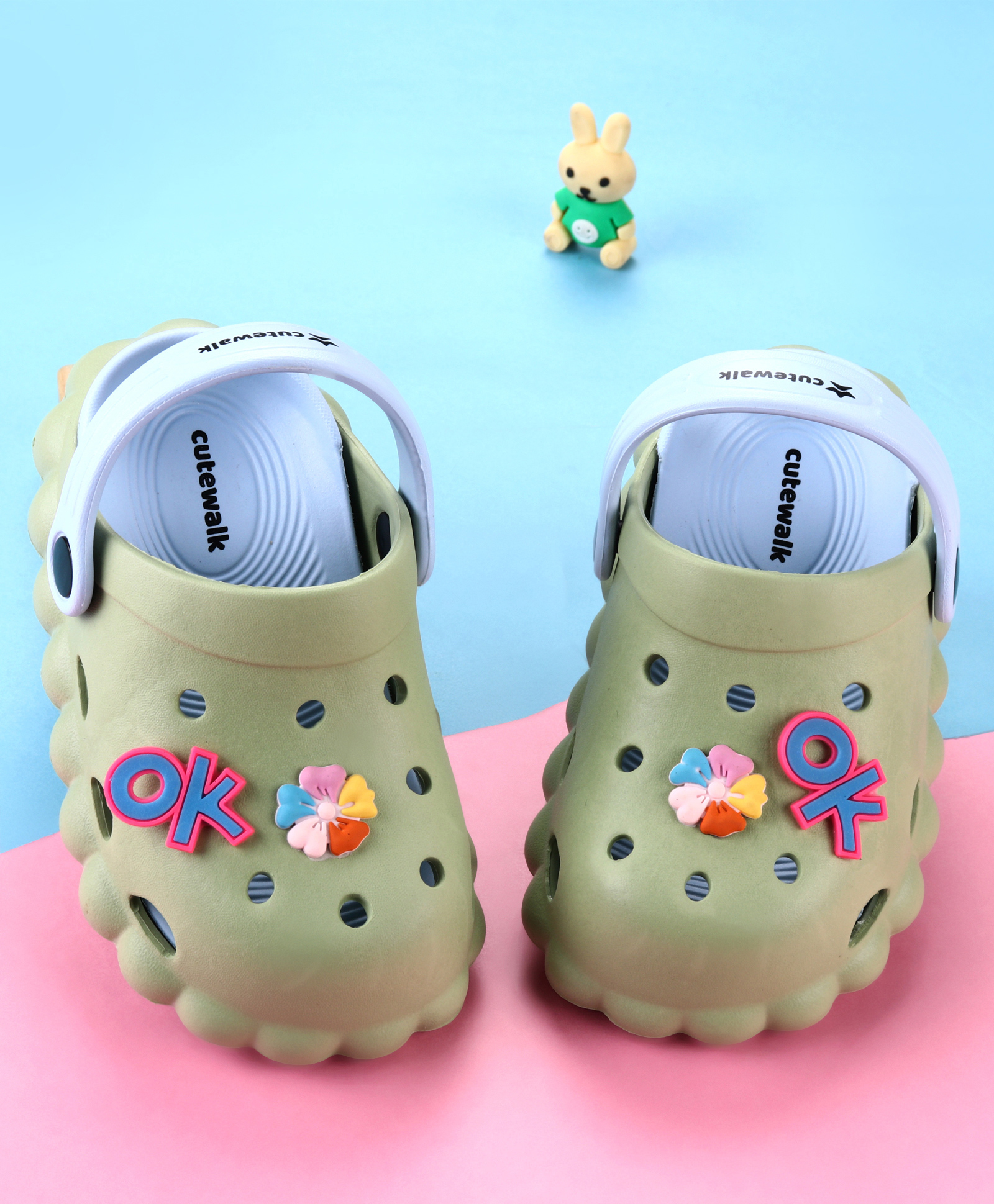 Cute Walk by Babyhug Back Strap Closure Clogs with Floral Applique - Green-picture-26