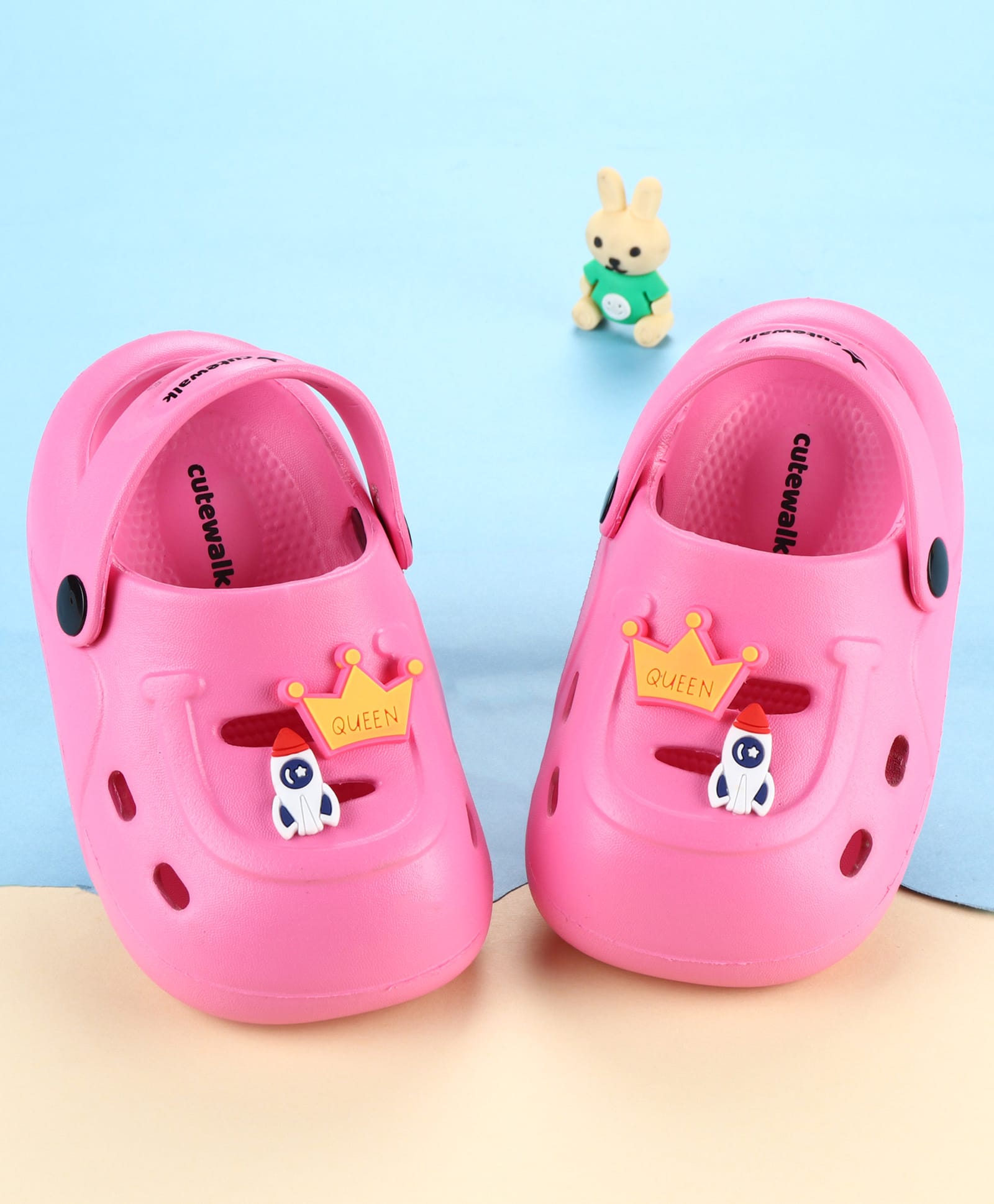 Cute Walk by Babyhug Slip On Clogs With Crown & Rocket Applique - Pink-image-44