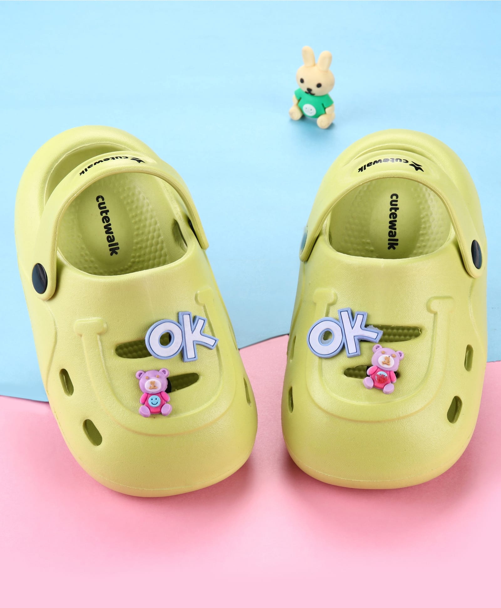 Cute Walk by Babyhug Back Strap Closure Clogs With Teddy Bear Applique - Lime Green-image-47