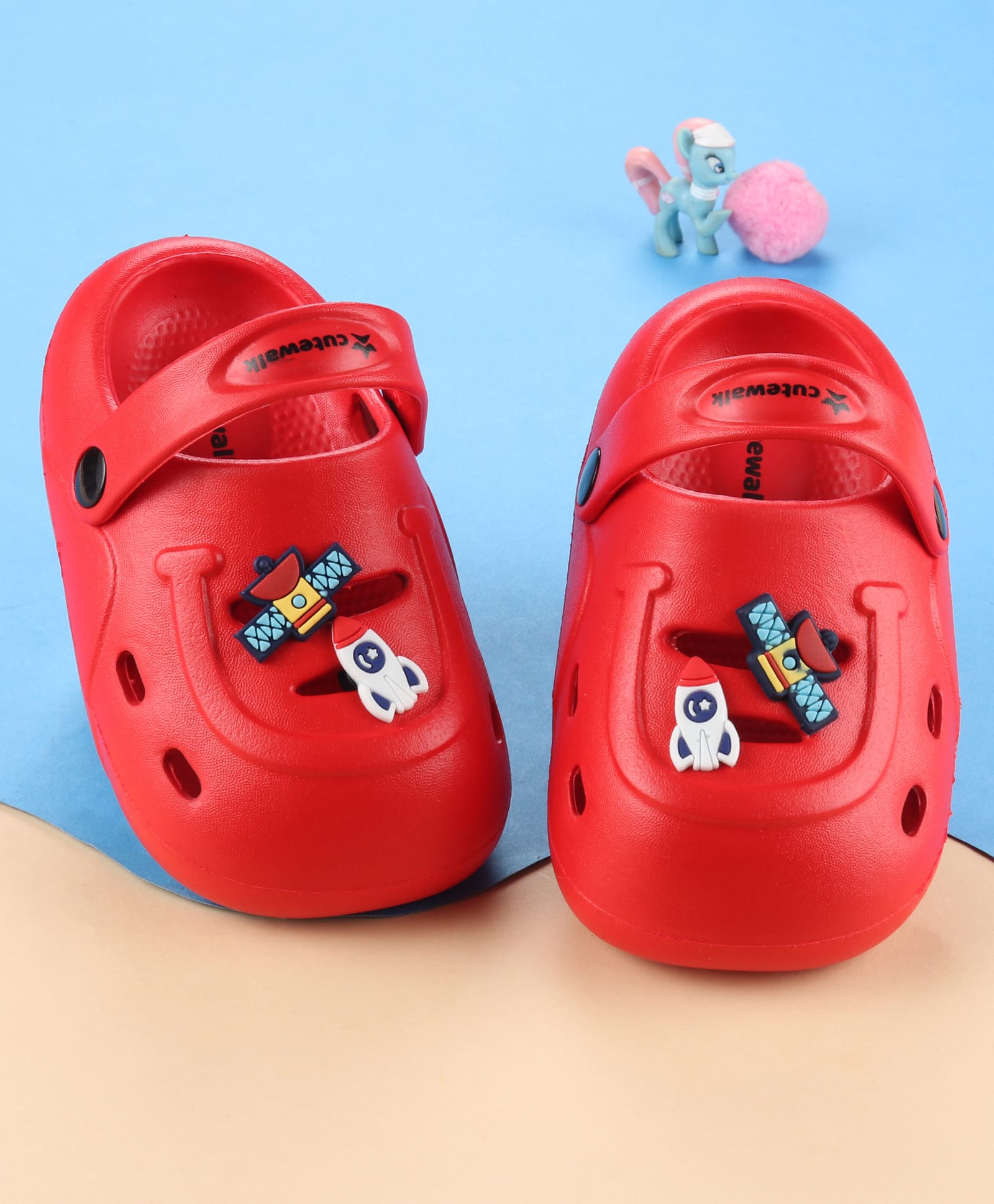 Cute Walk by Babyhug Back Strap Closure Clogs with Space Theme Applique - Red-picture-14