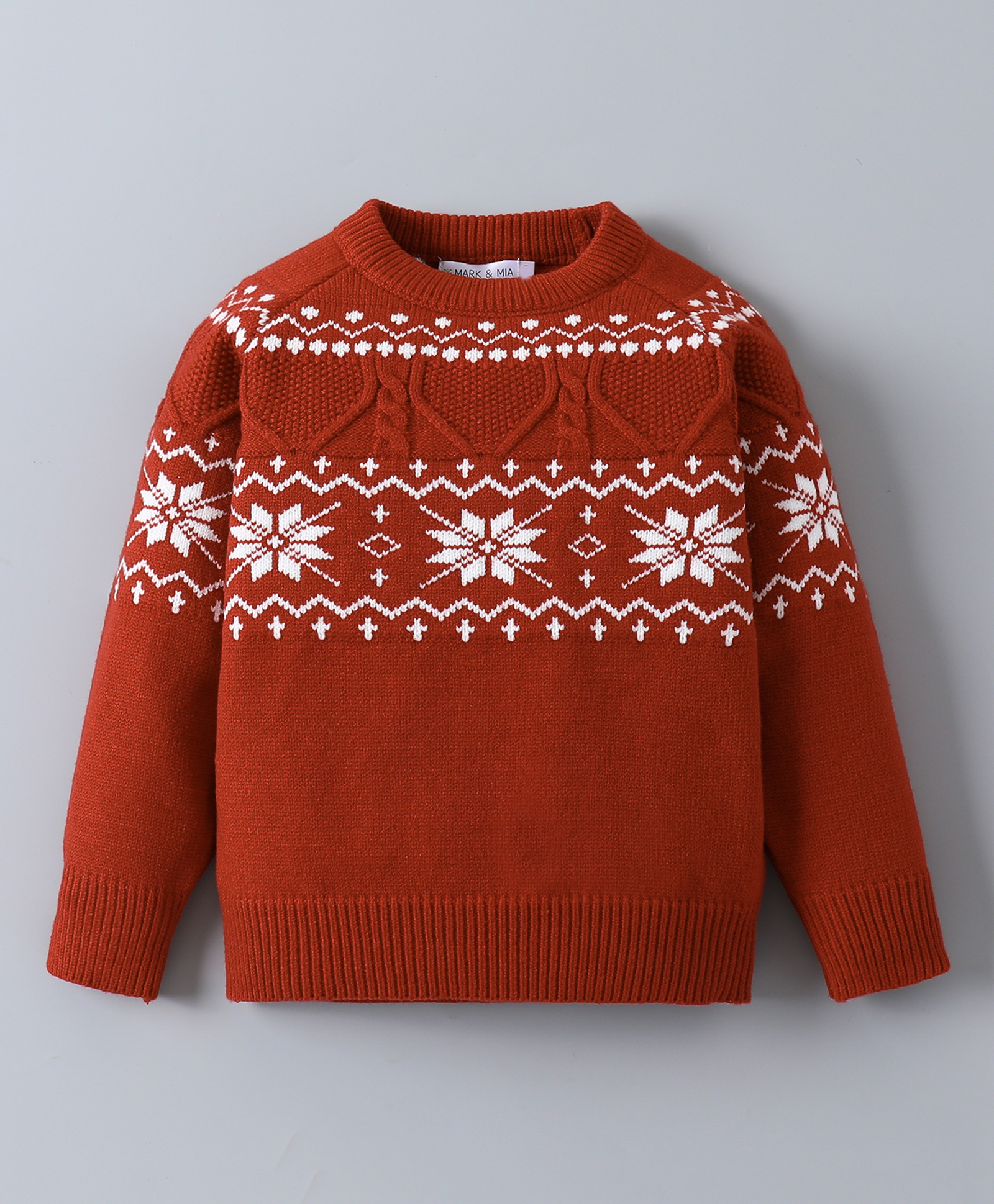 Mark & Mia Viscose Raglan Full Sleeves Pullover Sweater with Cable Knit & Fair Isle Design - Rust Orange-picture-13