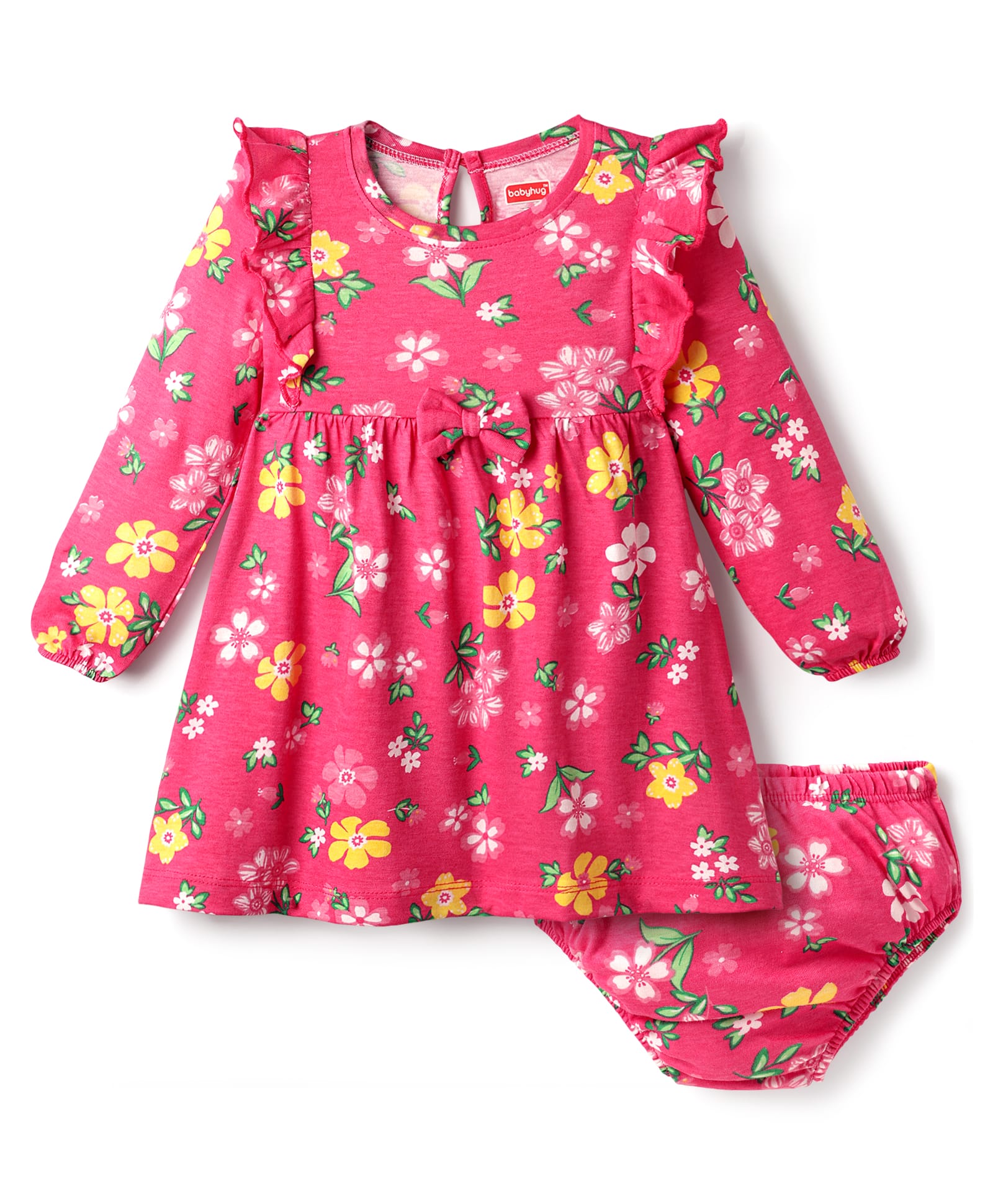 Babyhug Single Jersey Knit Full Sleeves Frock with Bloomer & Floral Print-picture-18