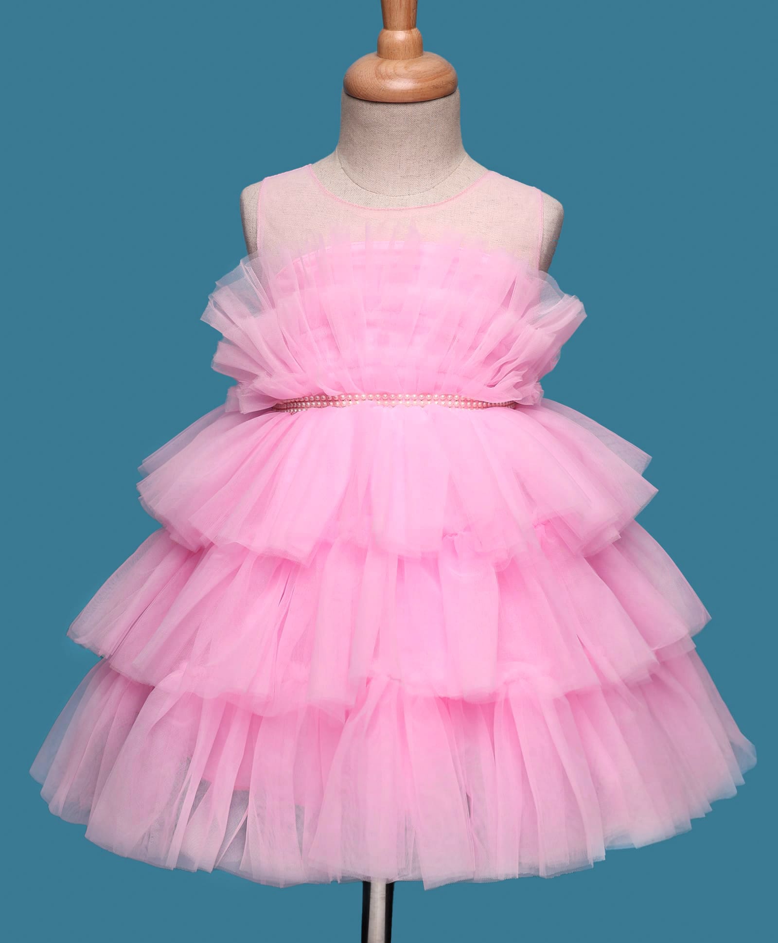 Mark & Mia Sleeveless Layered Mesh Party Dress with Pearl Detailing - Pink-image-39