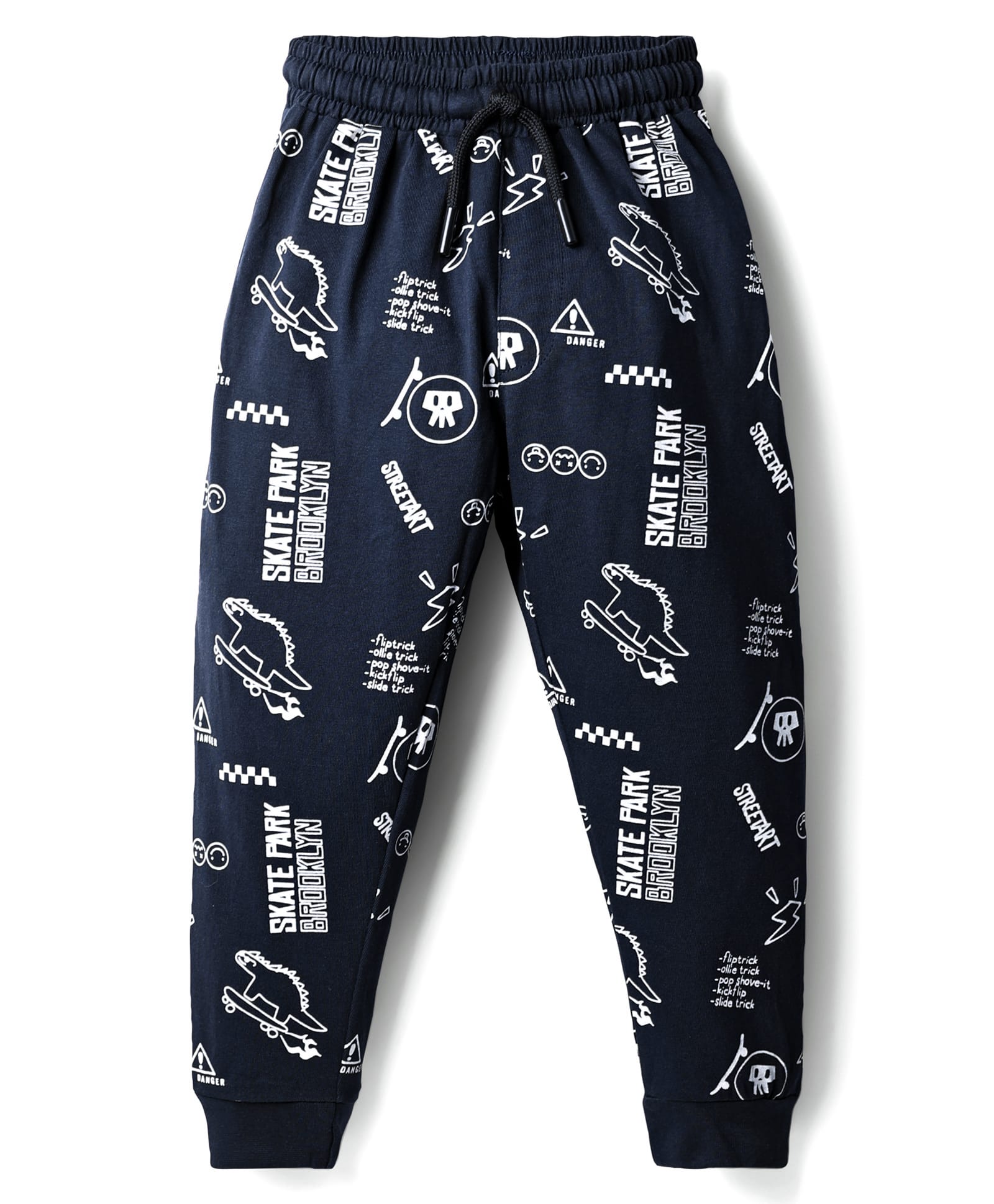 Evimo Single Jersey Knit Full Length Lounge Pant With Dino Skateboarding Print - Navy Blue-picture-18