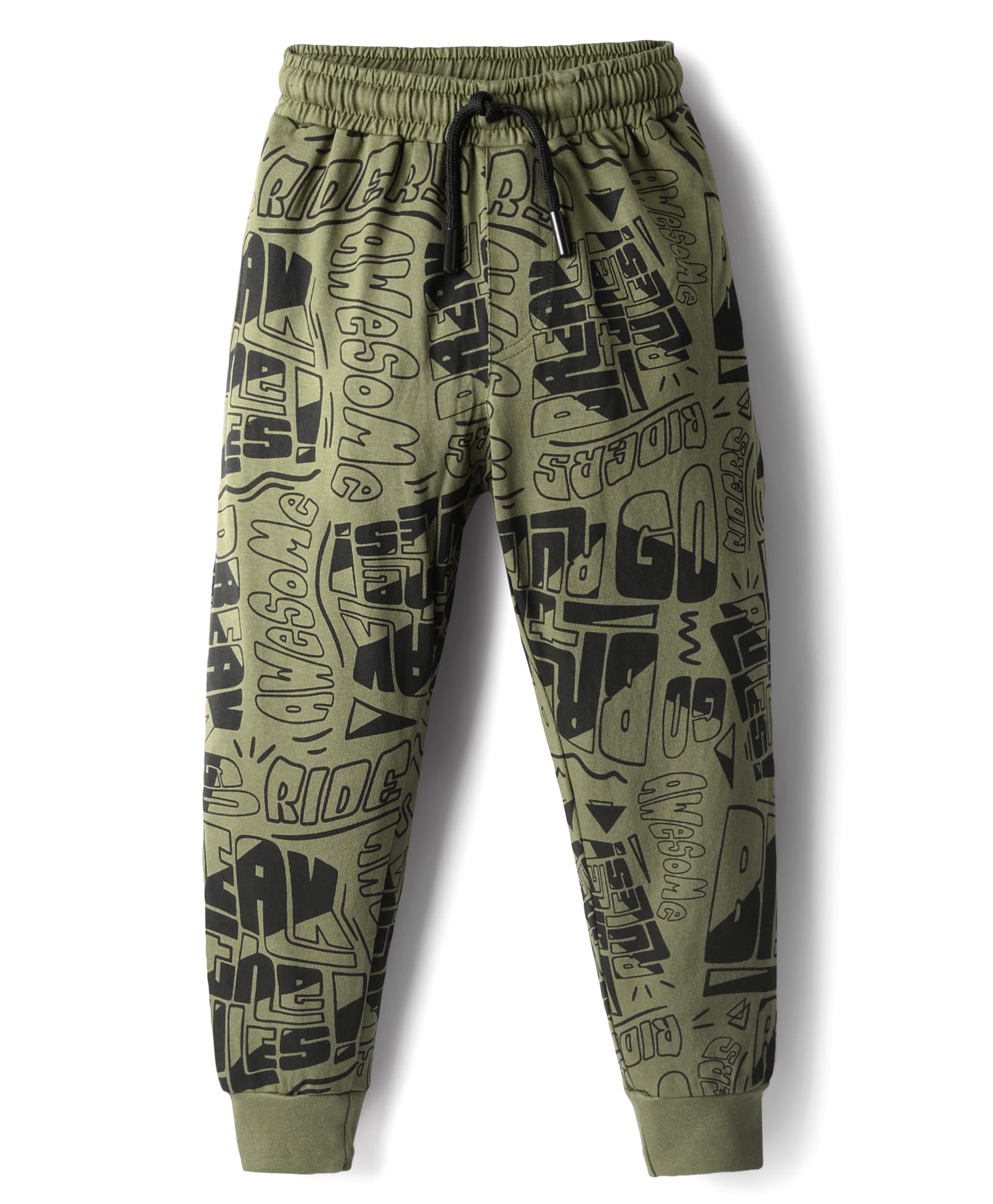 Evimo Single Jersey Full Length Lounge Pant With Text Print - Olive Green-picture-13