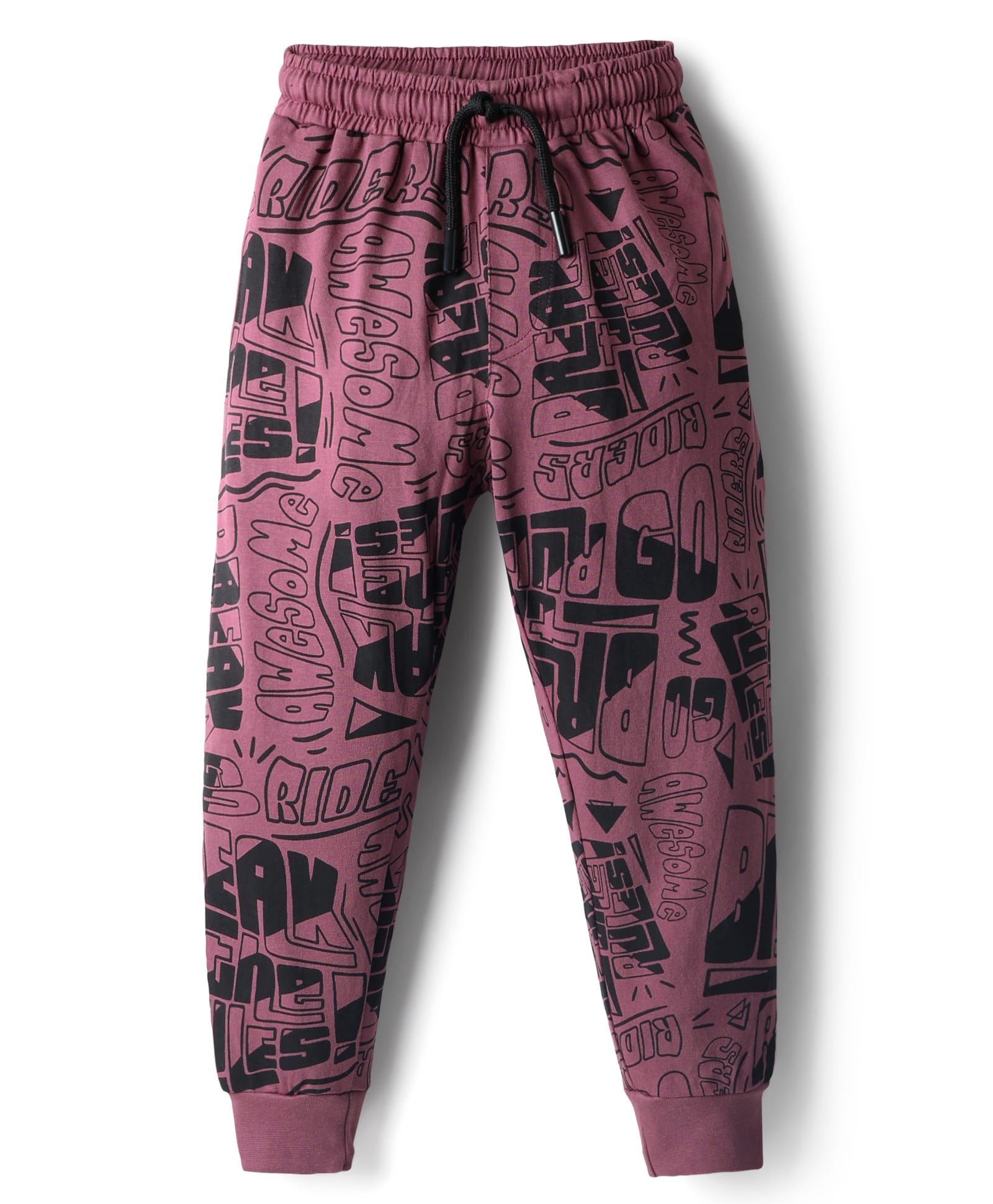 Evimo Single Jersey Full Length Lounge Pant With Text Print - Plum-picture-17