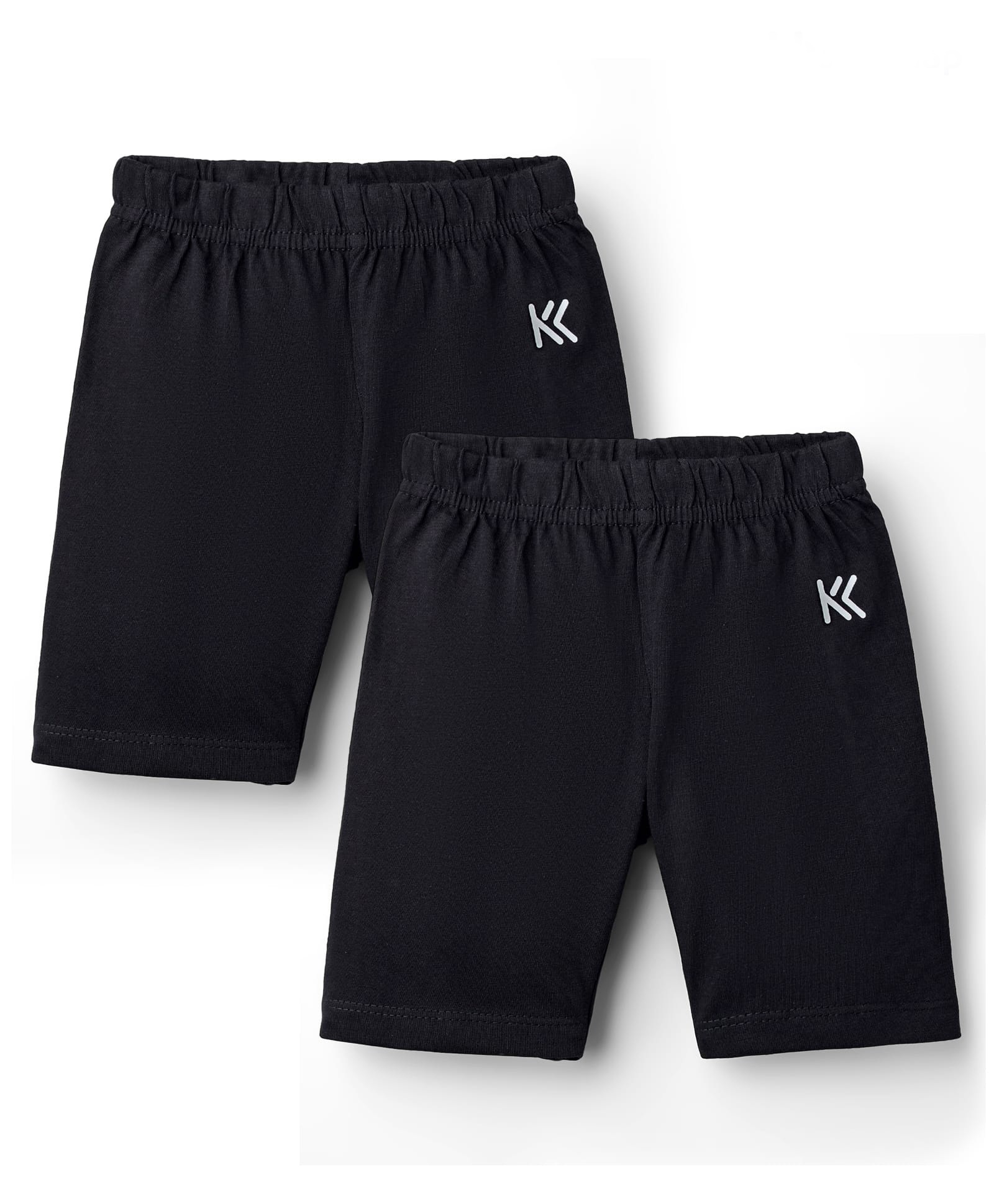 Kookie Kids Cotton Lycra Knit Above Knee Length Cycling Shorts With Logo Print Pack of 2 - Black