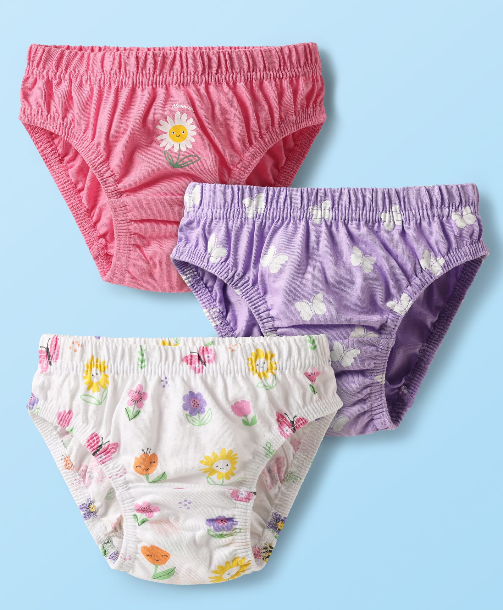 Babyhug 100% Cotton Knit Antibacterial Panties With Floral Print Pack Of 3 - Purple White & Pink-picture-14