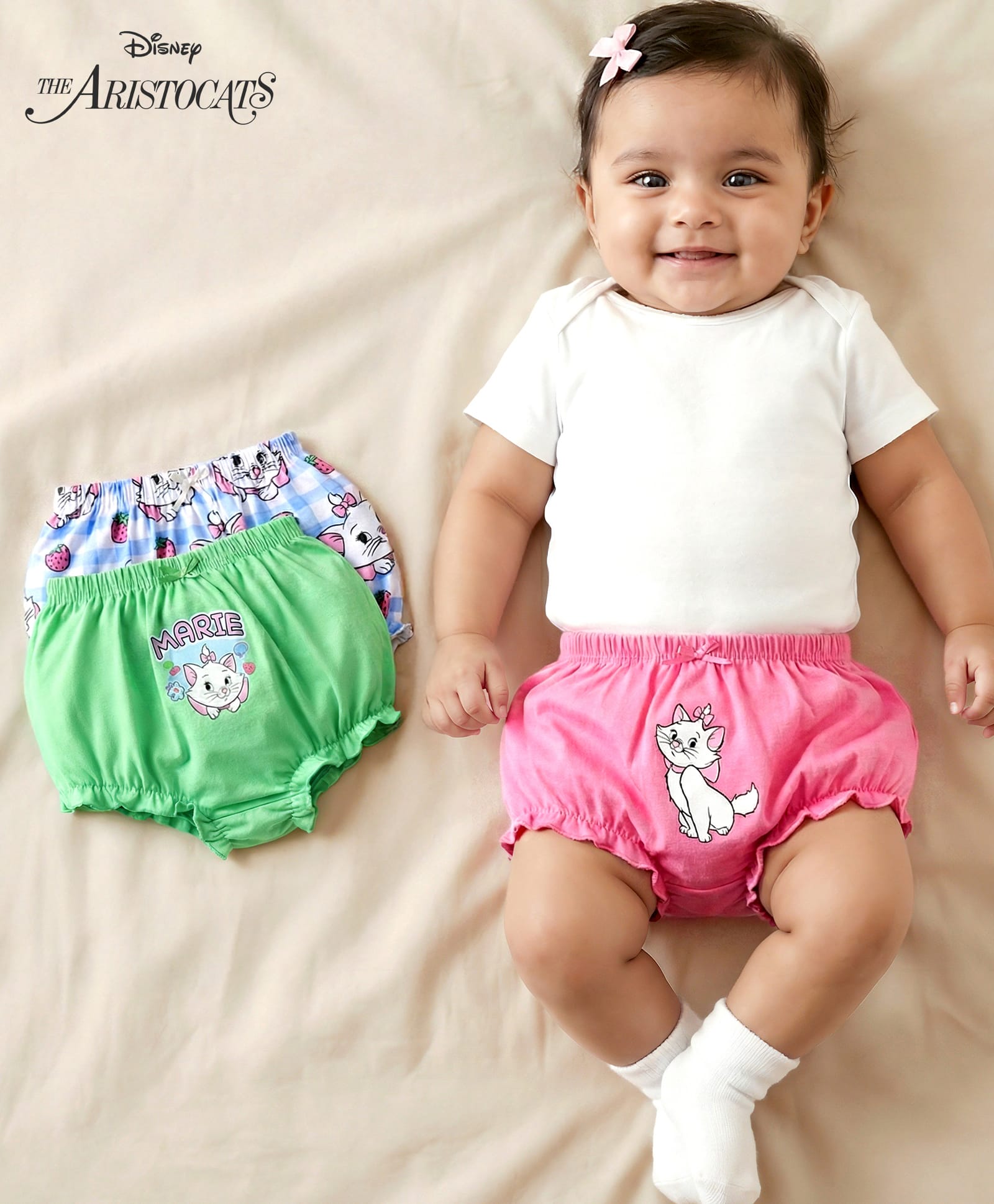 Babyhug Disney Interlock Knit Bloomers With Aristocats Marie Graphics Pack Of 3 - Pink Light Green & Blue-image-41