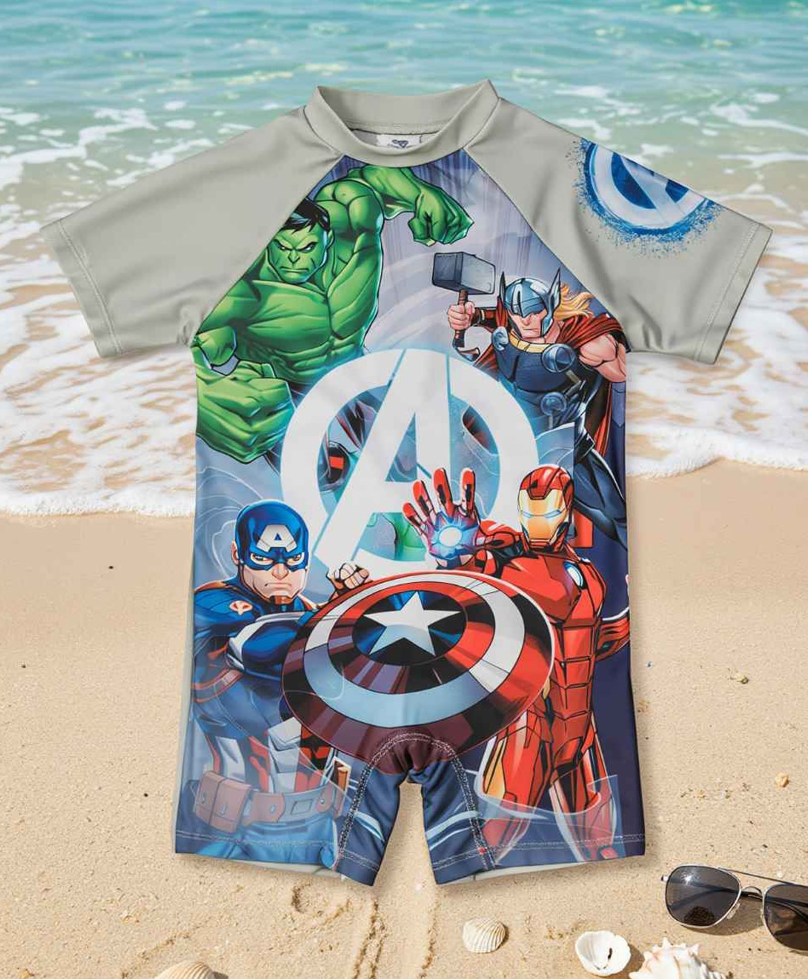 Marvel by Yellow Bee Half Raglan Sleeves Avengers Printed Legged Swimsuit - Grey-picture-28