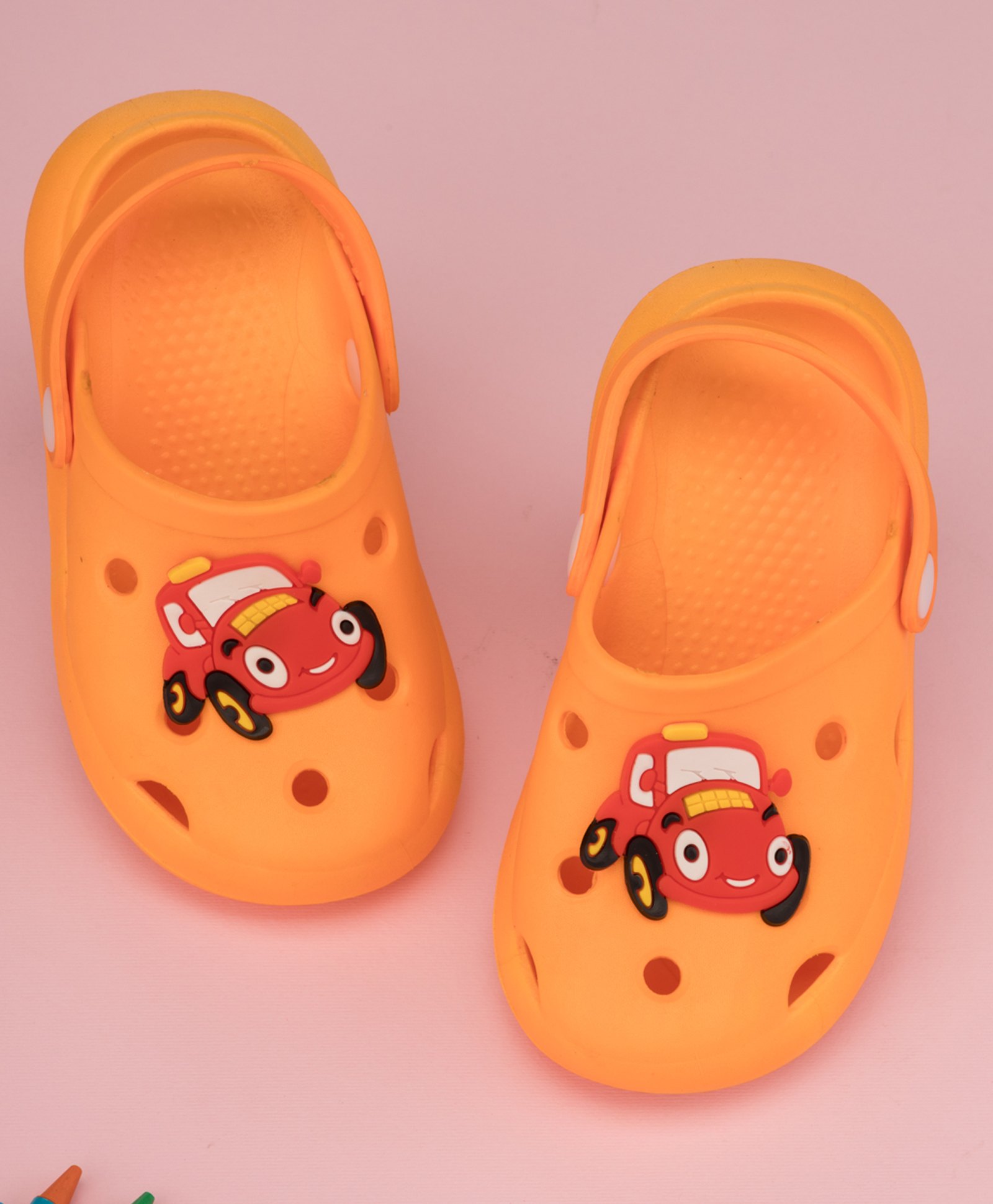 Yellow Bee Car Applique Detailed Perforated Slingback Clogs - Orange-picture-27