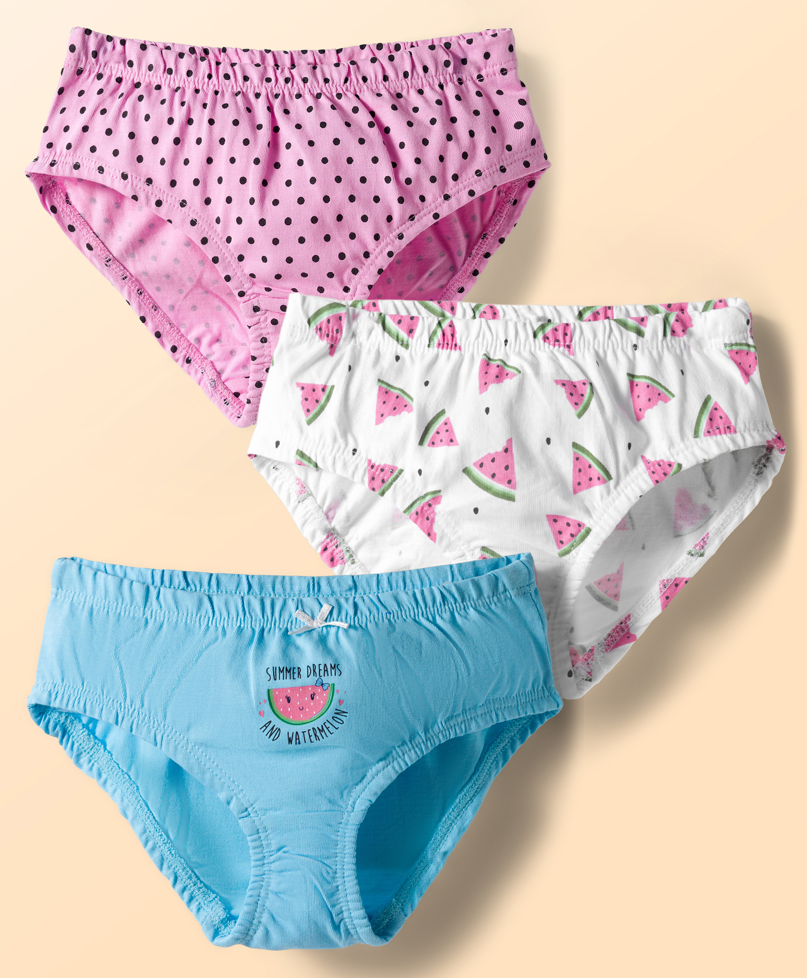 Kookie Kids India Cotton Knit Panties With Tropical Theme Print Pack Of 3 - White Light Blue & Pink-image-16