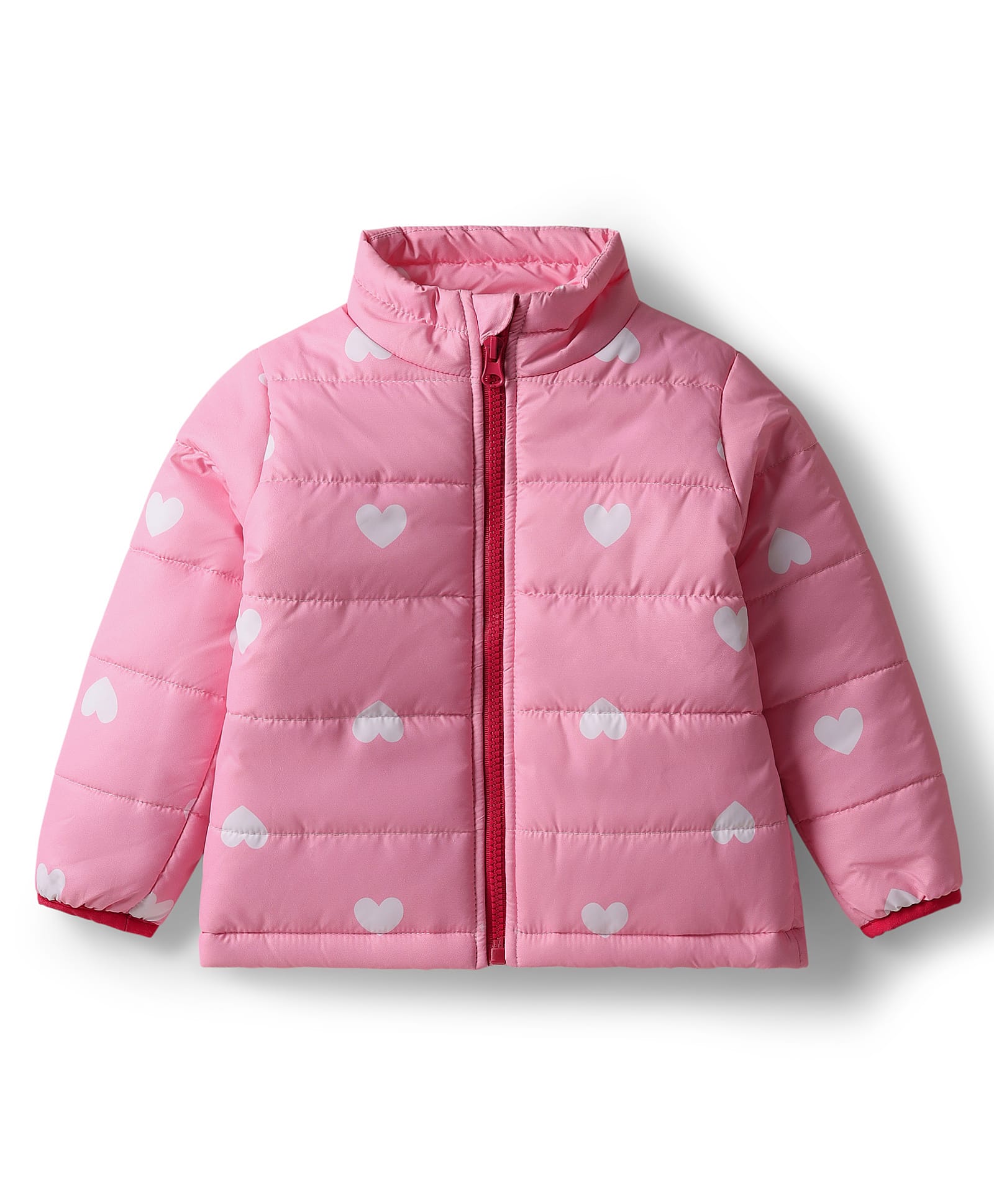 Bonfino Woven Full Sleeves High Neck Padded Jackets With Heart Print - Pink-picture-23