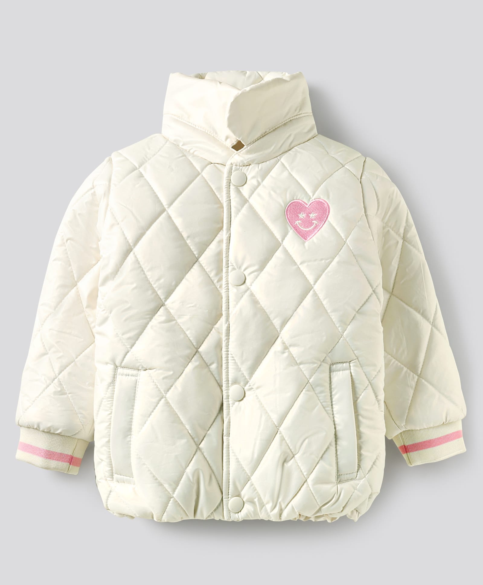 Bonfino Woven Full Sleeves Solid Coloured Puffer Quilted Jacket With Embroidery & Collar Neck - Off White-image-46