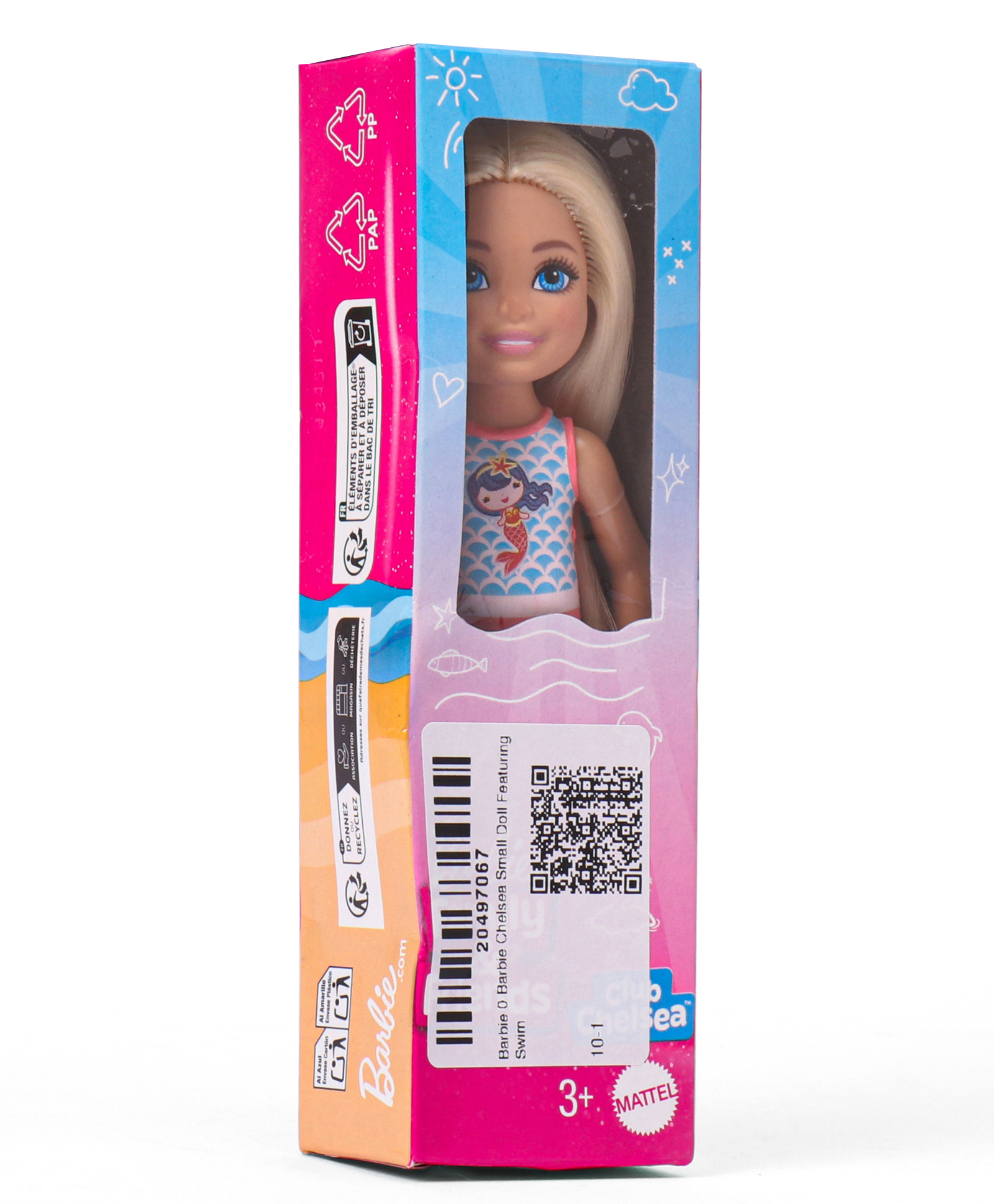Barbie Chelsea Small Doll Featuring Swimsuit with Mermaid Print, Blonde Hair & Blue Eyes Pink - Height 15 cm-picture-23