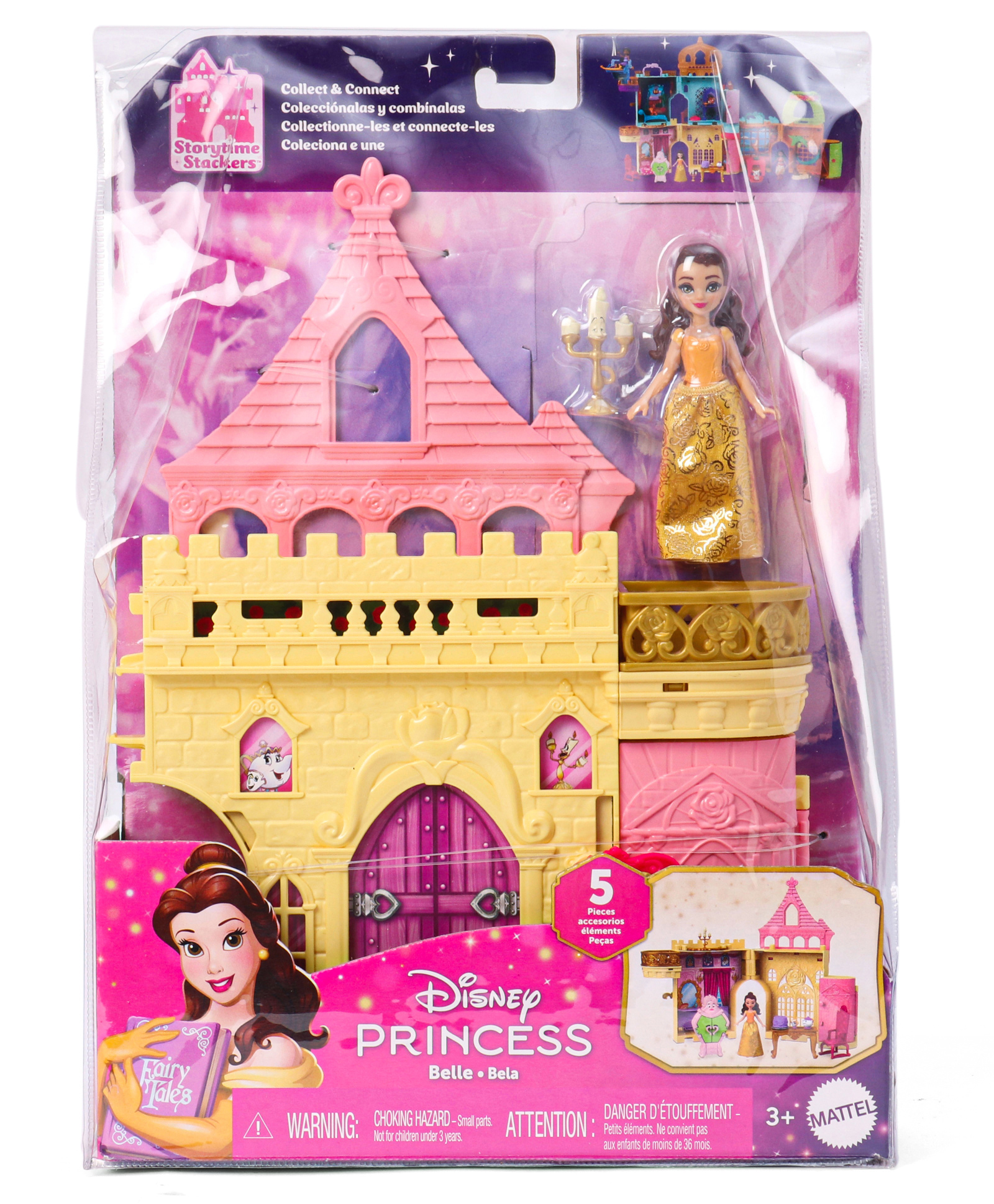 Disney Princess Toys Storytime Belle's Castle Stackable Doll House with Small Doll & 9 Pieces - Pink-picture-22