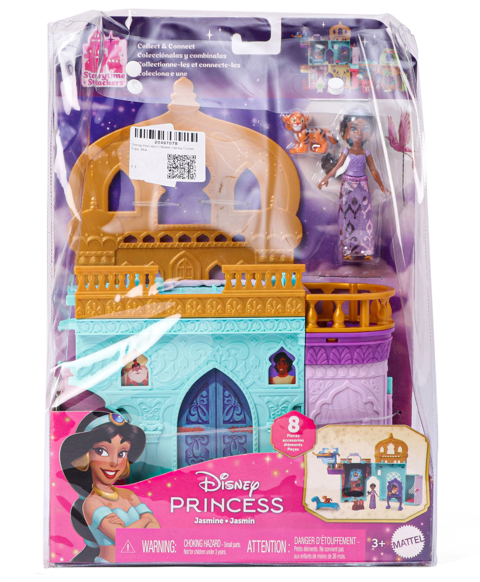 Disney Princess Toys Jasmine's Palace Stackable Doll House with Small Doll 2 Friends & 8 Pieces Inspired by Disney's Aladdin Movie - Purple-image-16