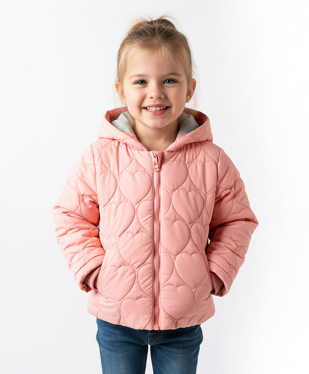 Bonfino Woven Full Sleeves Heart Quilted Padded Jacket with Hood - Pink-picture-20