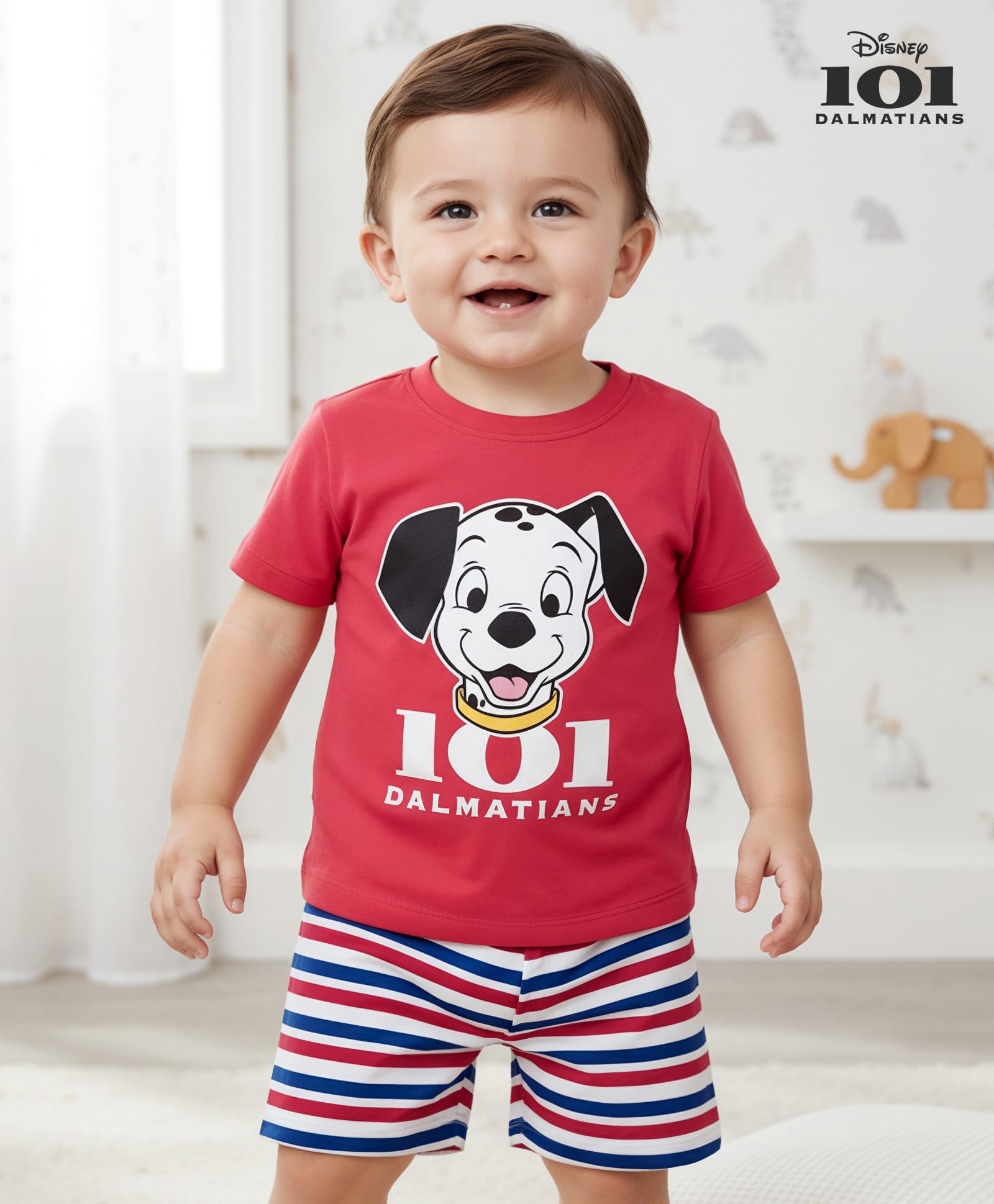 Babyhug Disney 100% Cotton Half Sleeves Shorts Night Suit With 101 Dlmatians Graphic - Red-picture-10