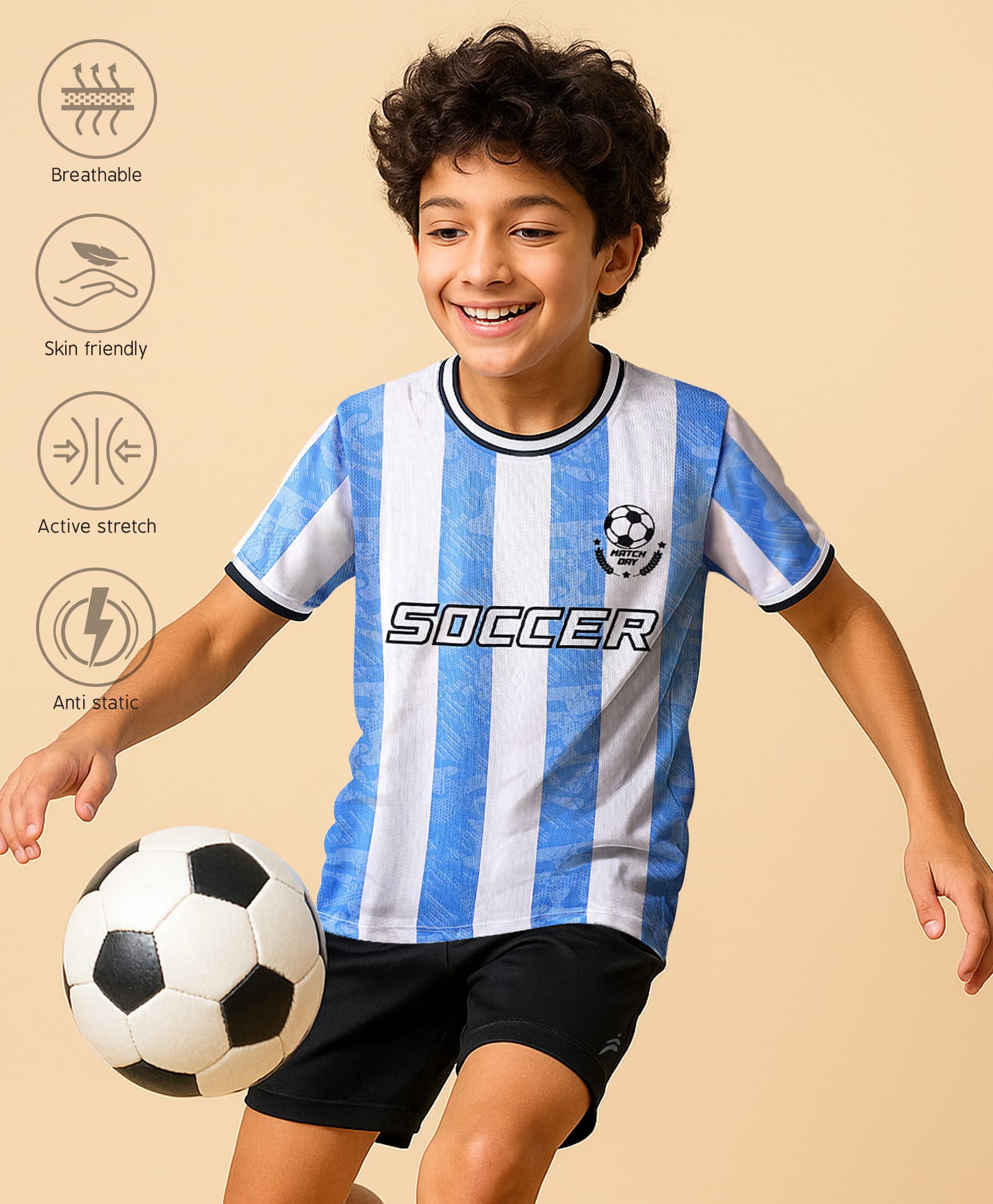 Pine Active Knit Half Sleeves Striped T-Shirt & Shorts Set - Light Blue & Black