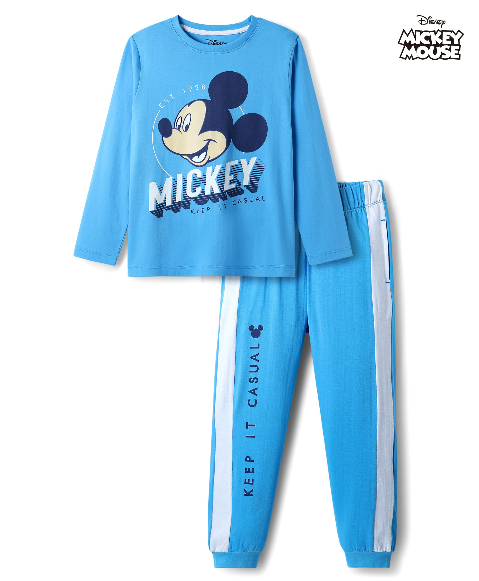 Pine Kids Disney 100% Cotton Full Sleeves Night Suit With Mickey Mouse Graphics - Blue-image-49