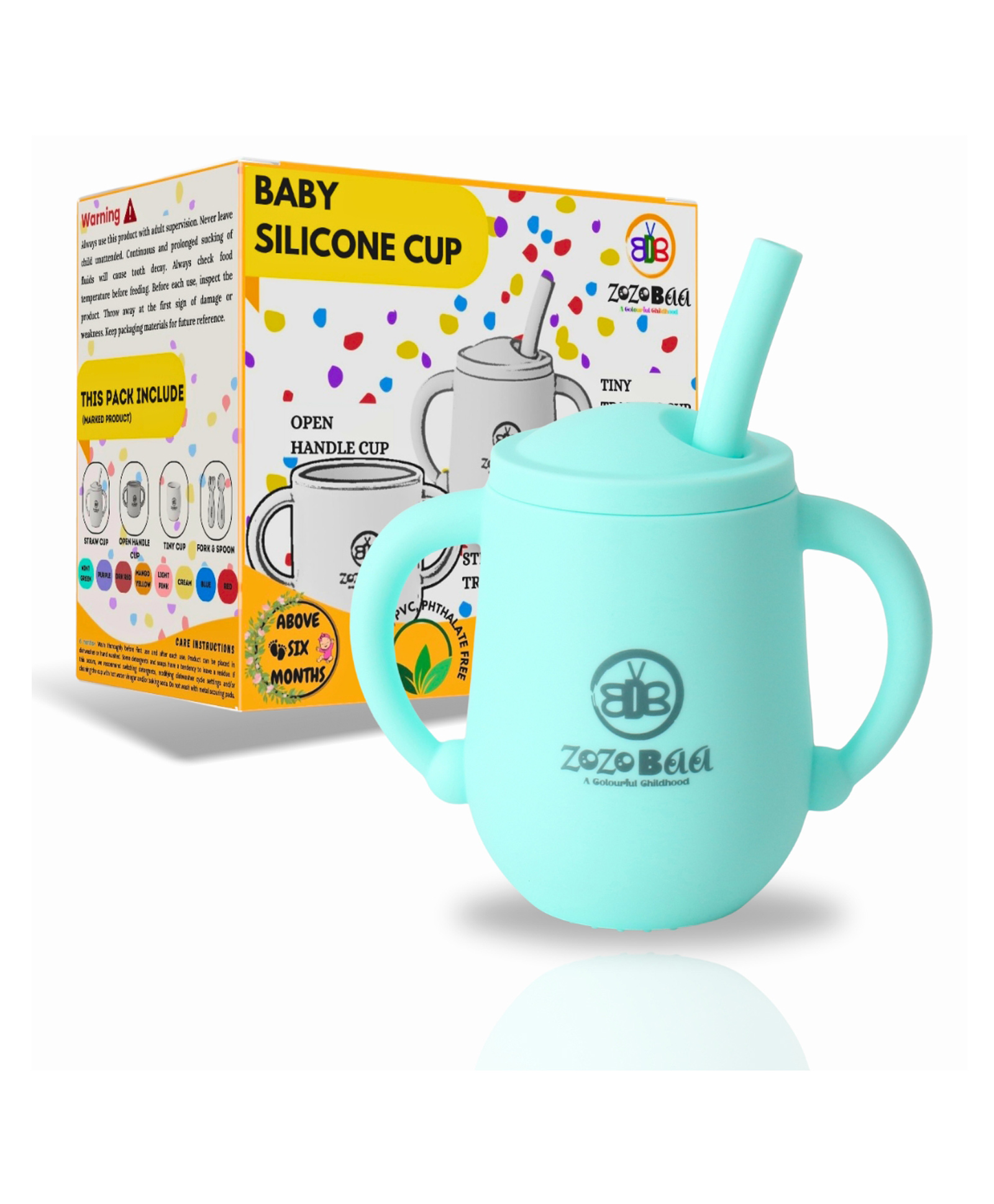 ZoZoBaa Small Silicone Drinking Training Sippy Cup/Glass with Straw, Lid & Easy Grip Handles for Toddlers| Unbreakable 3 in 1-Open,Feeding & Sipper Cup for Kids/Baby 6+ Month, Mint Green - 120 ml-image-31