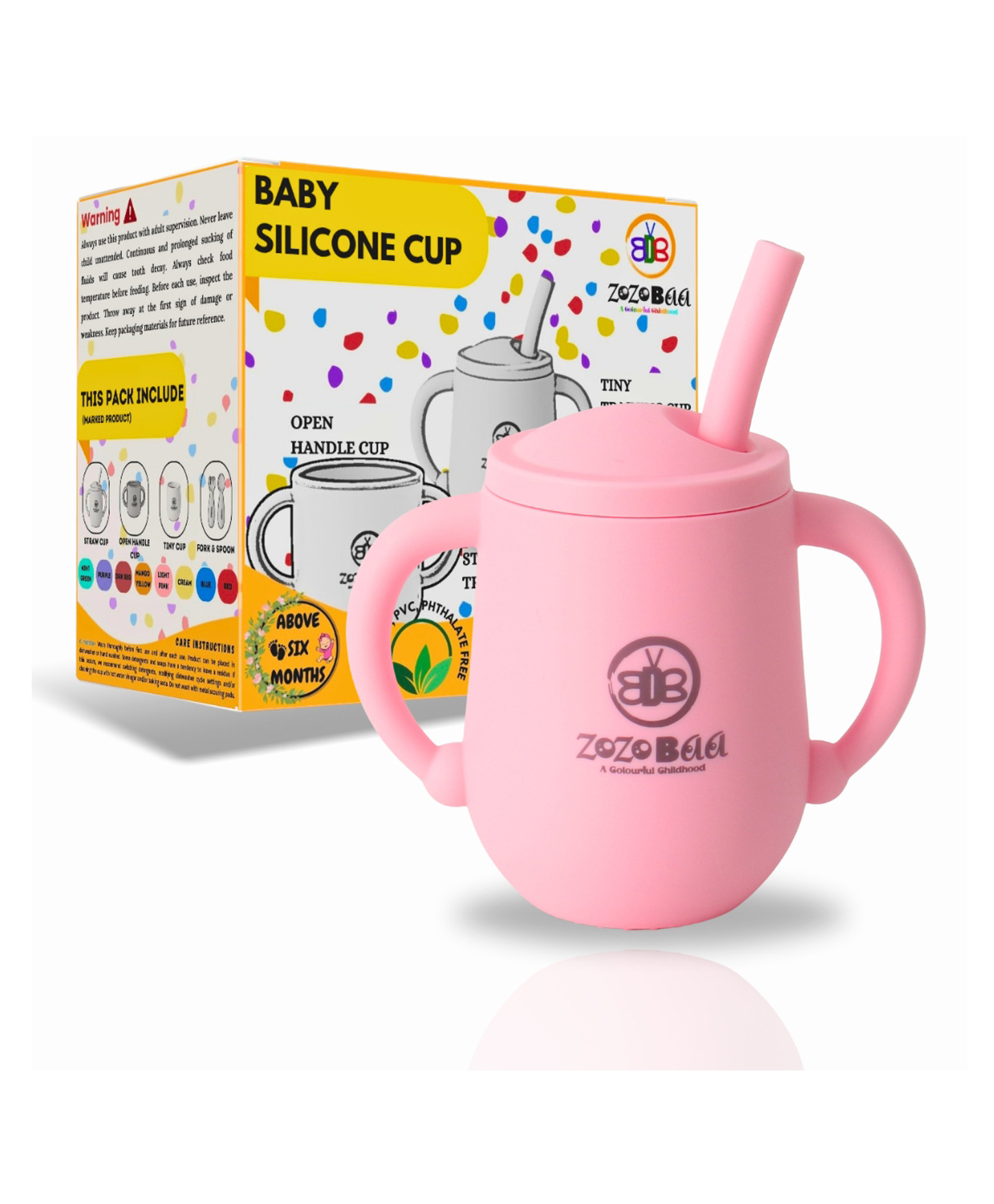 ZoZoBaa Small Silicone Drinking Training Sippy Cup/Glass with Straw, Lid & Easy Grip Handles for Toddlers| Unbreakable 3 in 1-Open,Feeding & Sipper Cup for Kids/Baby 6+ Month, Light Pink - 120 ml-image-28