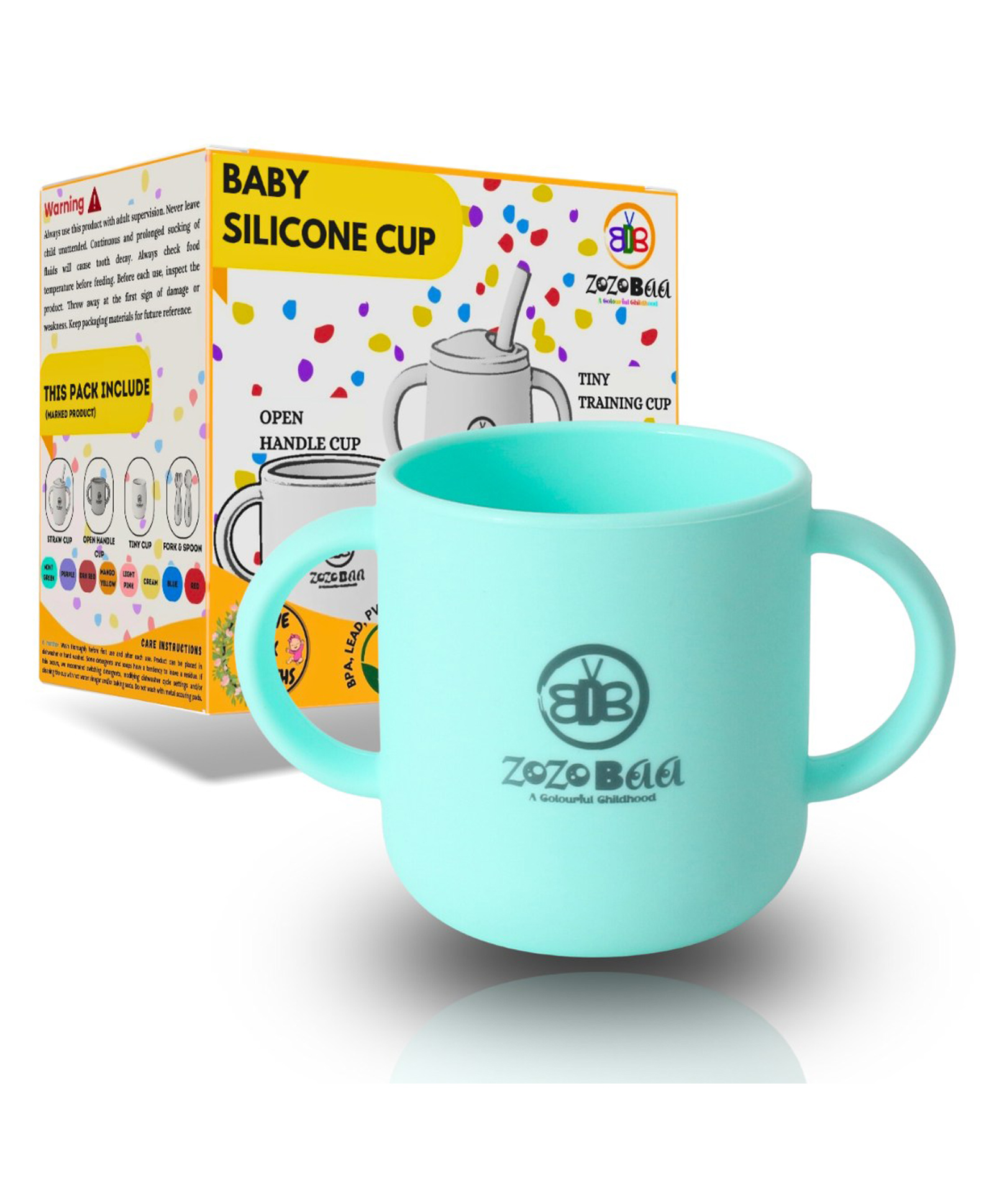 ZoZoBaa Silicone Baby Drinking Open Cup with Two Handles | Multipurpose Tiny Cups for Infant's First Stage Training | Bpa-Free, Unbreakable Non Sippy Cup for Toddlers,- 160 ml, (Mint Green)-image-2