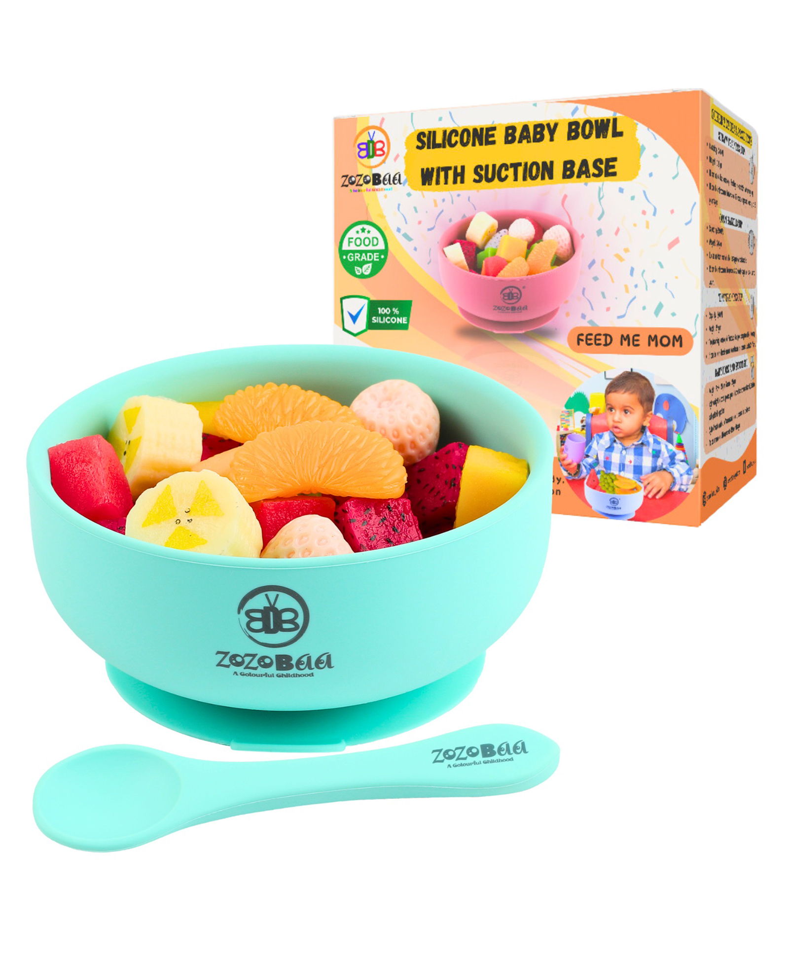 ZoZoBaa Silicone Baby Bowl|Extra Strong Suction Base,Non-Slip Design,100% Food Grade Bpa-Free Bowls for Babies&Toddlers |Training Essentials for Blw,First Stage Feeding|Microwave Safe,Green- 325 ml-image-8