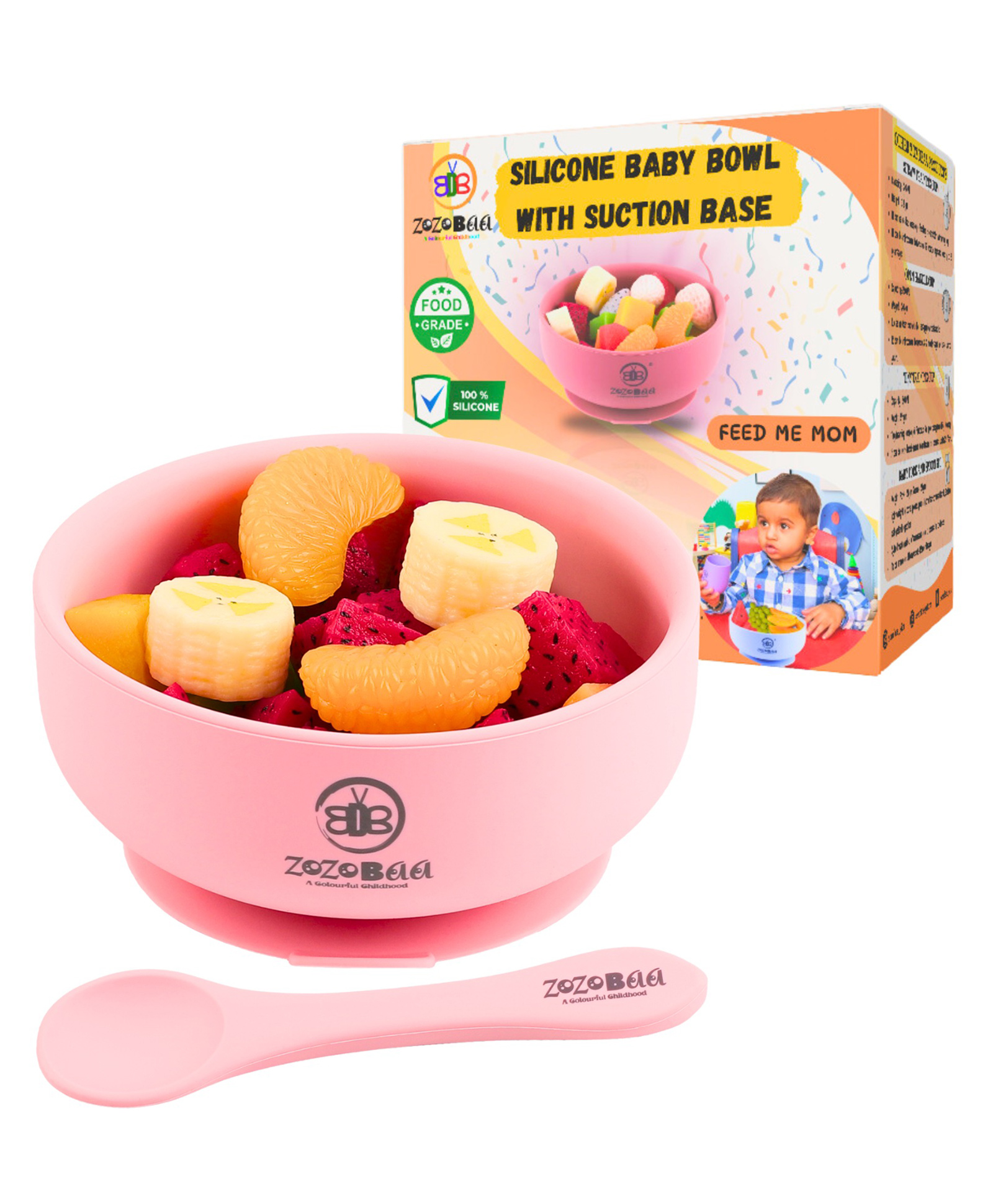ZoZoBaa Silicone Baby Bowl | Extra Strong Suction Base, Non-Slip Design, 100% Food Grade BPA-Free Bowls for Babies & Toddlers | Microwave Safe, Pink- 325 ml-image-36