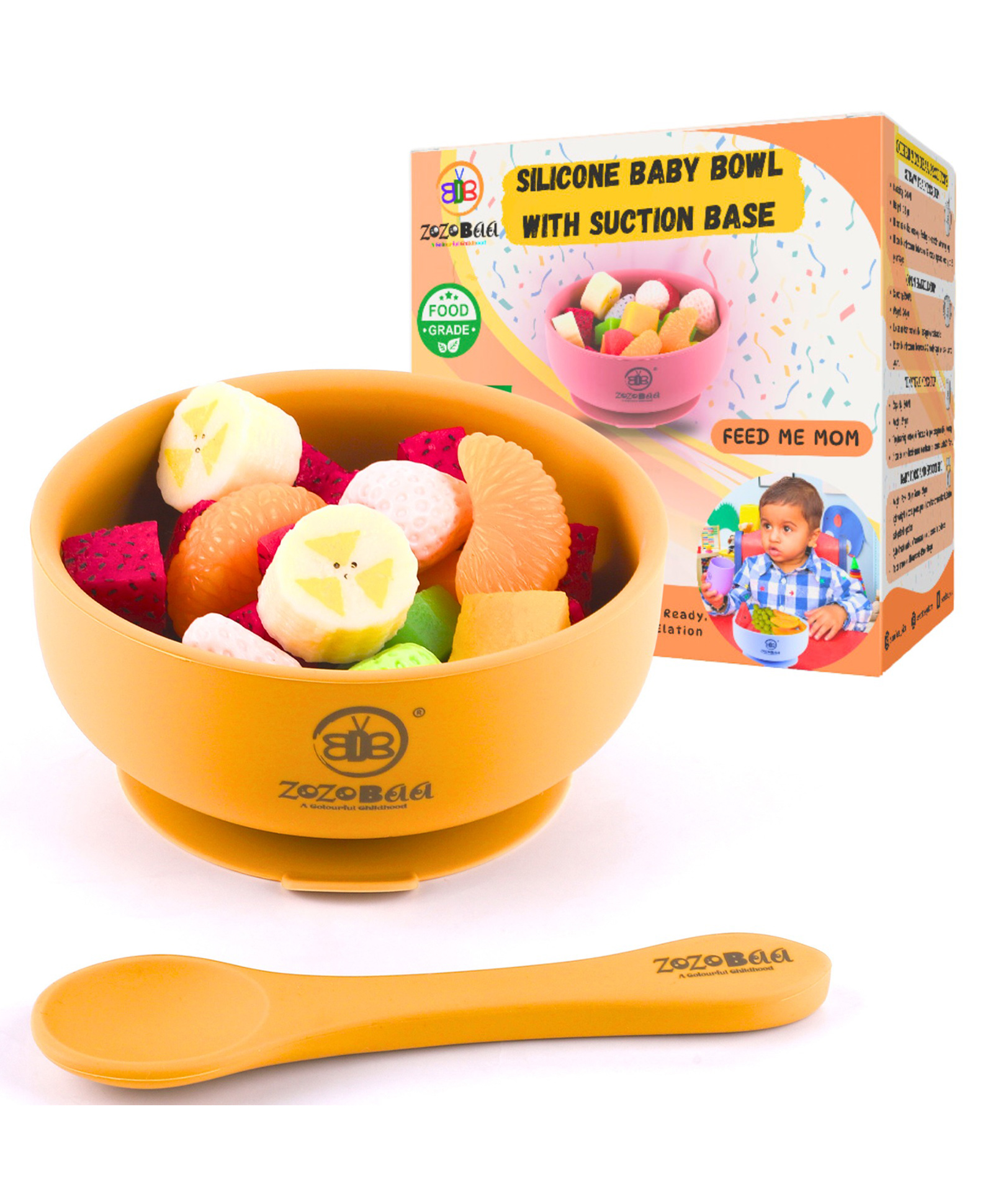 ZoZoBaa Silicone Baby Bowl | Extra Strong Suction Base, Non-Slip Design, 100% Food Grade BPA-Free Bowls for Babies & Toddlers |Mango Yellow- 325 ml-image-37