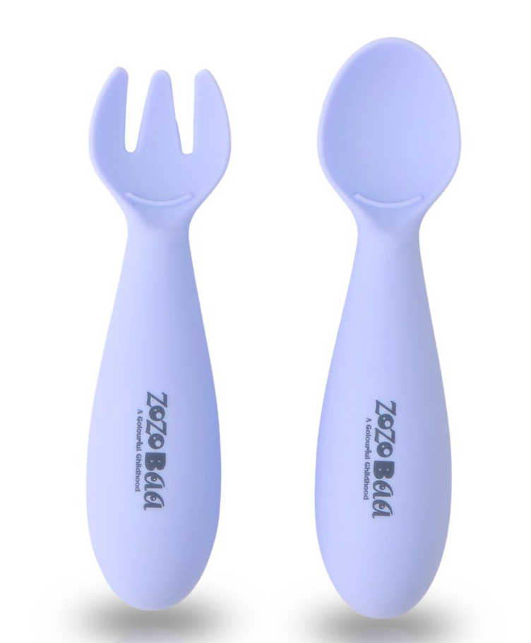 ZoZoBaa Baby Weaning Spoon & Fork Set, Chewable Silicone Utensils for Training Infants, Baby Led Self Feeding, 6 M+| Gum Friendly, BPA Free, Dishwasher Safe, Unbreakable, 1 Pair, Purple-image-25