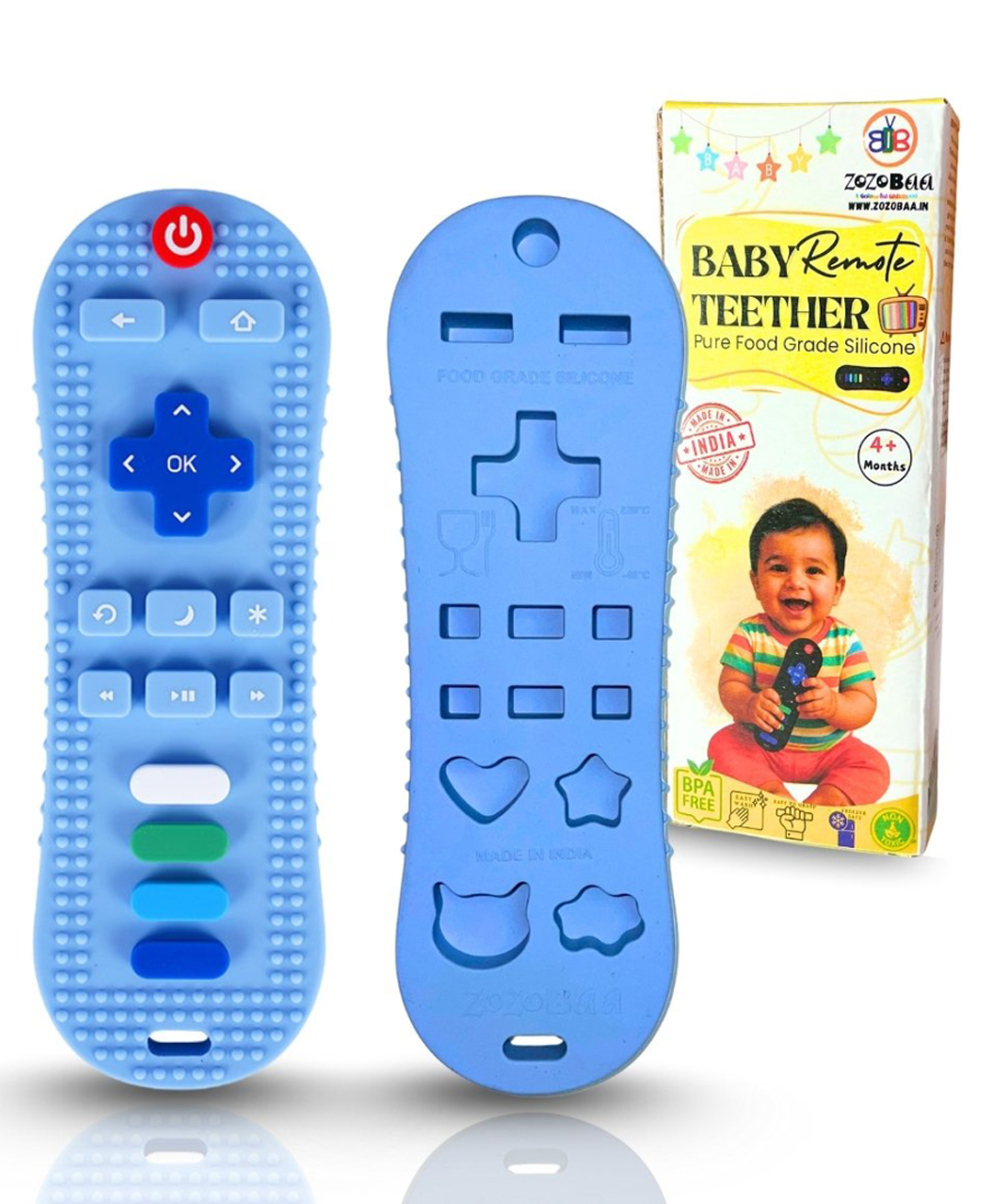 ZoZoBaa TV Remote Soft Silicone Teether for Baby Gums, Teething Toy for Babies, BPA Free, Pain-Relief, Non-Toxic, 100% Food Grade, Soothing & Smooth Edges Easy to Grasp Chewable -Blue (Pack of 1)-image-36