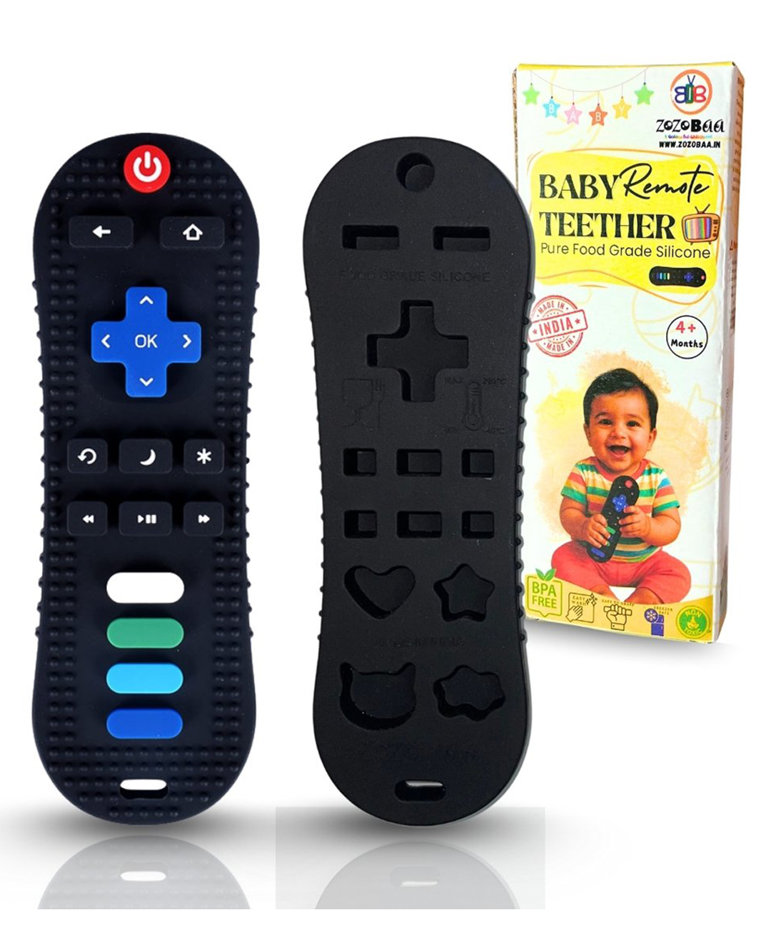 ZoZoBaa TV Remote Soft Silicone Teether for Baby Gums, Teething Toy for Babies, BPA Free, Pain-Relief, Non-Toxic, 100% Food Grade, Soothing & Smooth Edges Easy to Grasp Chewable -Black (Pack of 1)-image-12