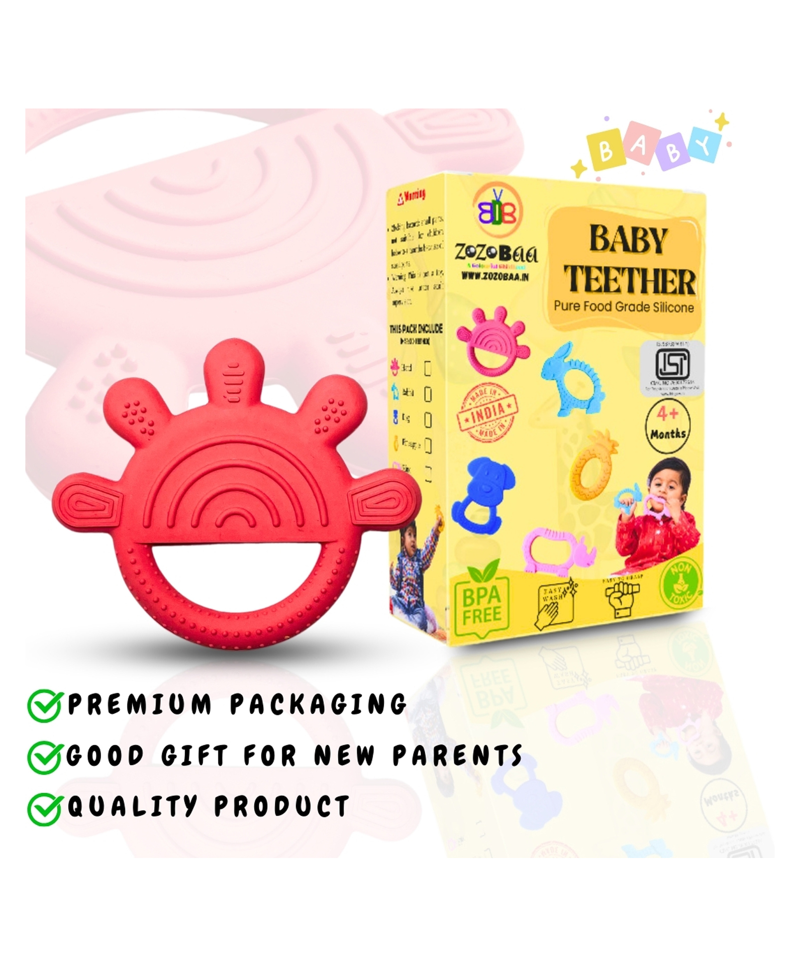ZoZoBaa Finger Shape Soft Silicone Teether for Baby Gums, Teething Toys for Babies, BPA Free, Pain-Relief, Non-Toxic, 100% Food Grade, Soothing & Smooth Edges Easy to Grasp Chewable-Hand (Pack of 1)-image-46