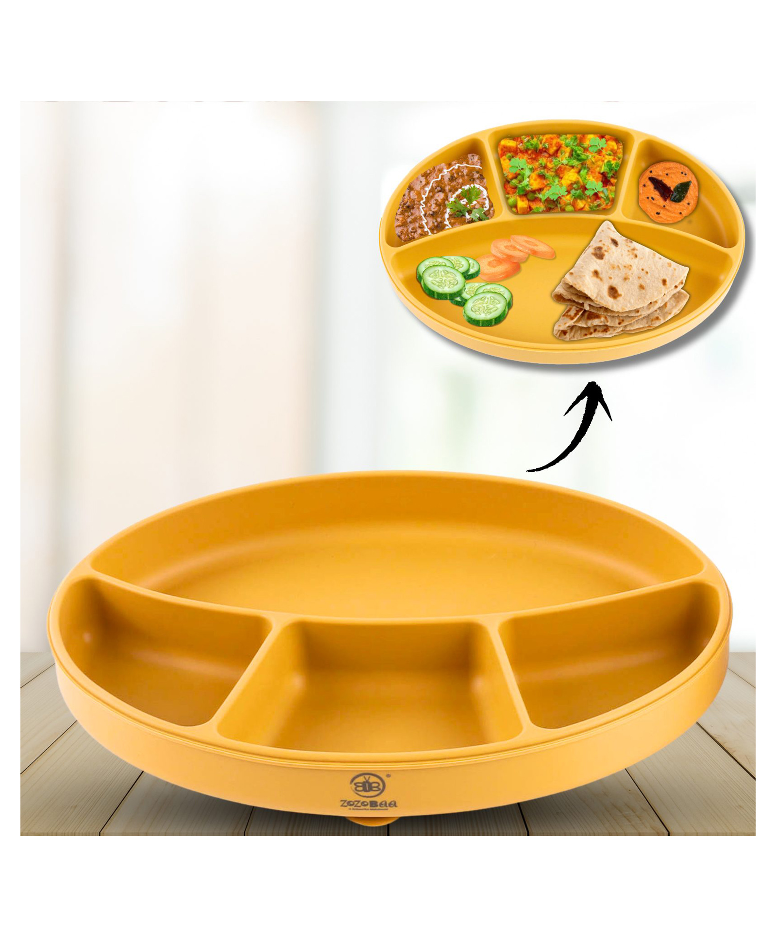 ZoZoBaa Silicone Plate for Babies Toddlers & Kids |Suction Base Divided Portion BPA-Free, Non-Slip, Microwave & Dishwasher Safe | Plate for Baby, Mango Yellow-image-26