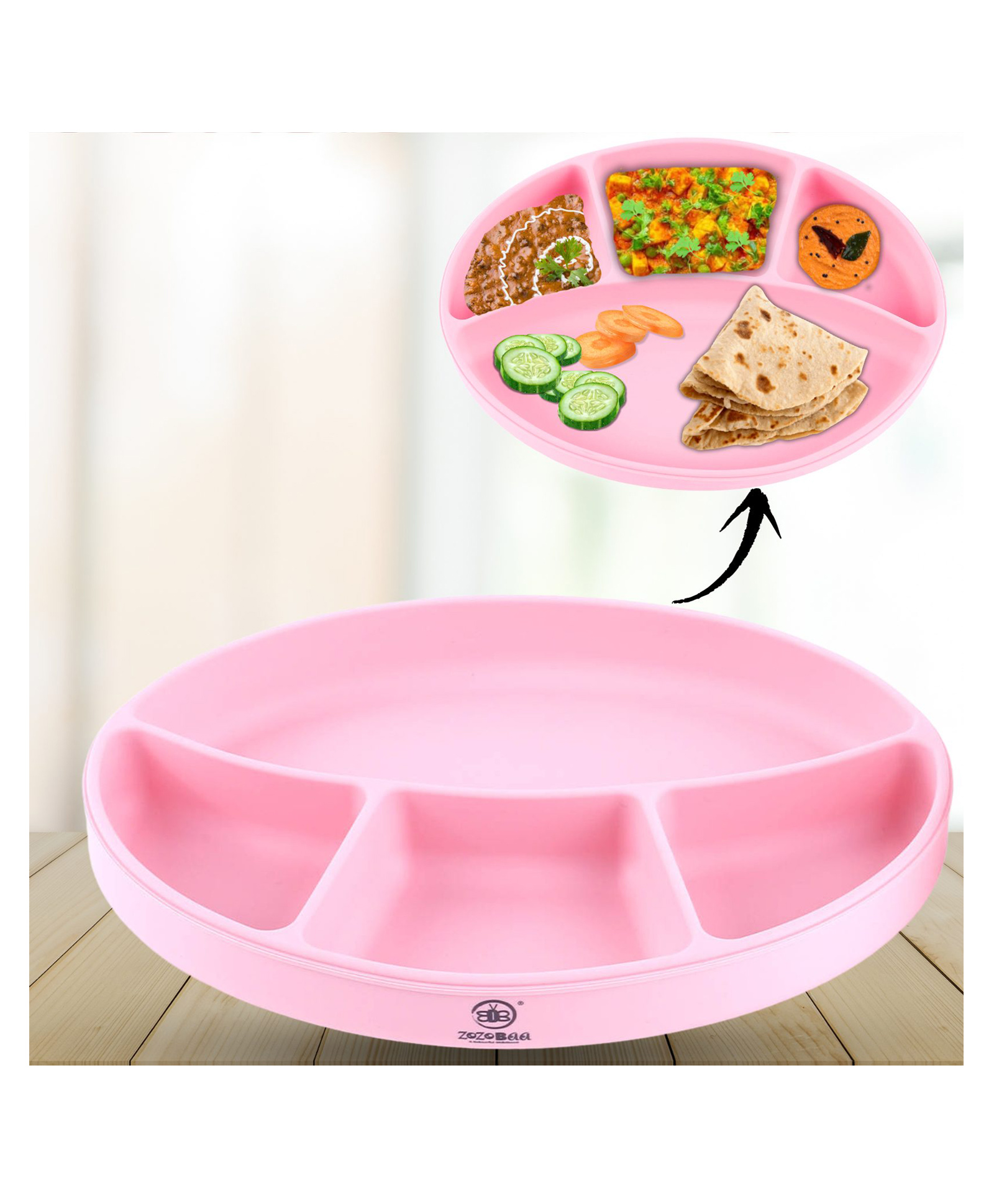 ZoZoBaa Silicone Plate for Babies Toddlers & Kids |Suction Base Divided Portion BPA-Free, Non-Slip, Microwave & Dishwasher Safe | Plates for Baby, Pink-image-8