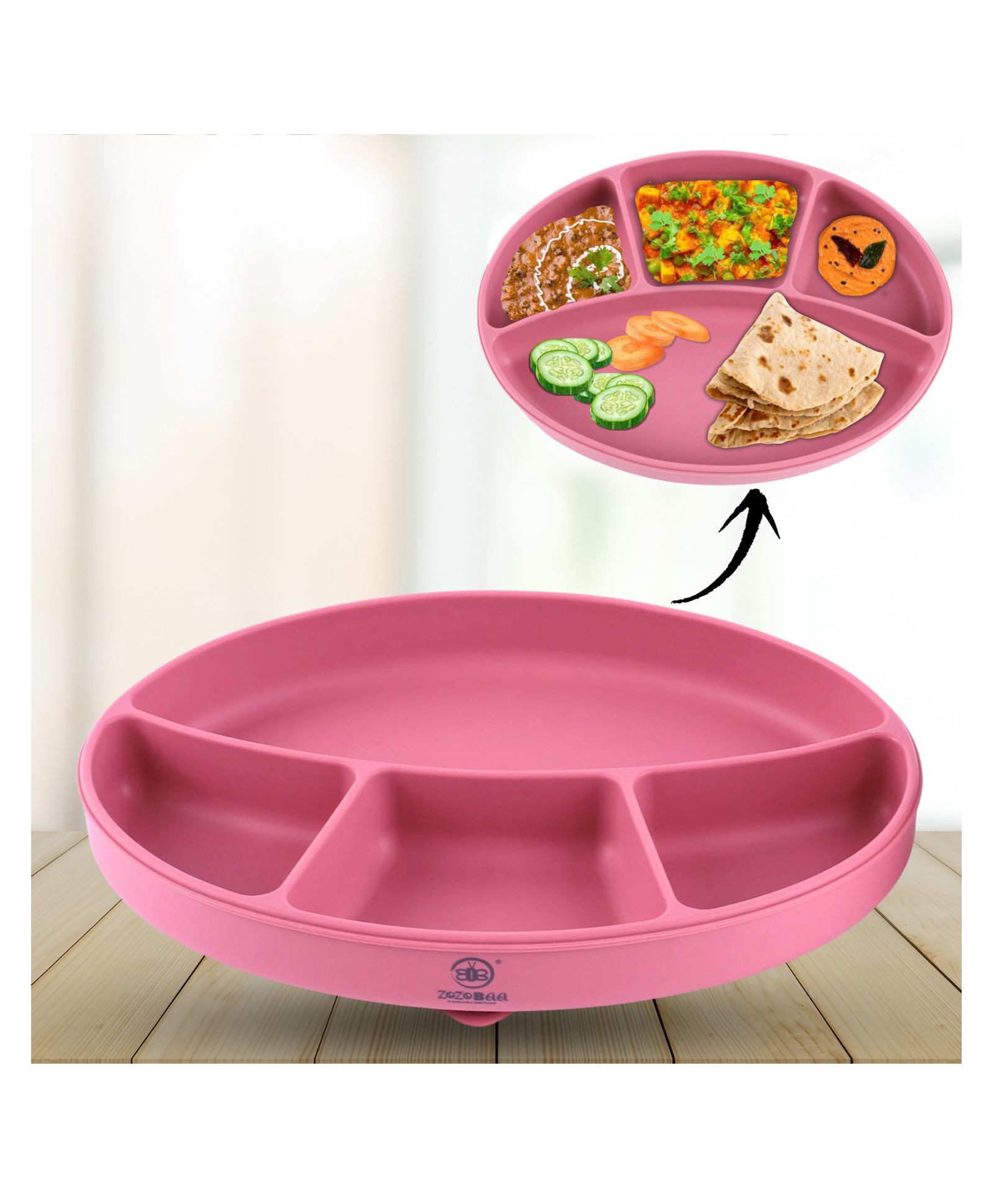 ZoZoBaa Silicone Plate for Babies Toddlers & Kids |Suction Base Divided Portion BPA-Free, Non-Slip, Microwave & Dishwasher Safe | Plate for Baby, Dark Red-picture-17