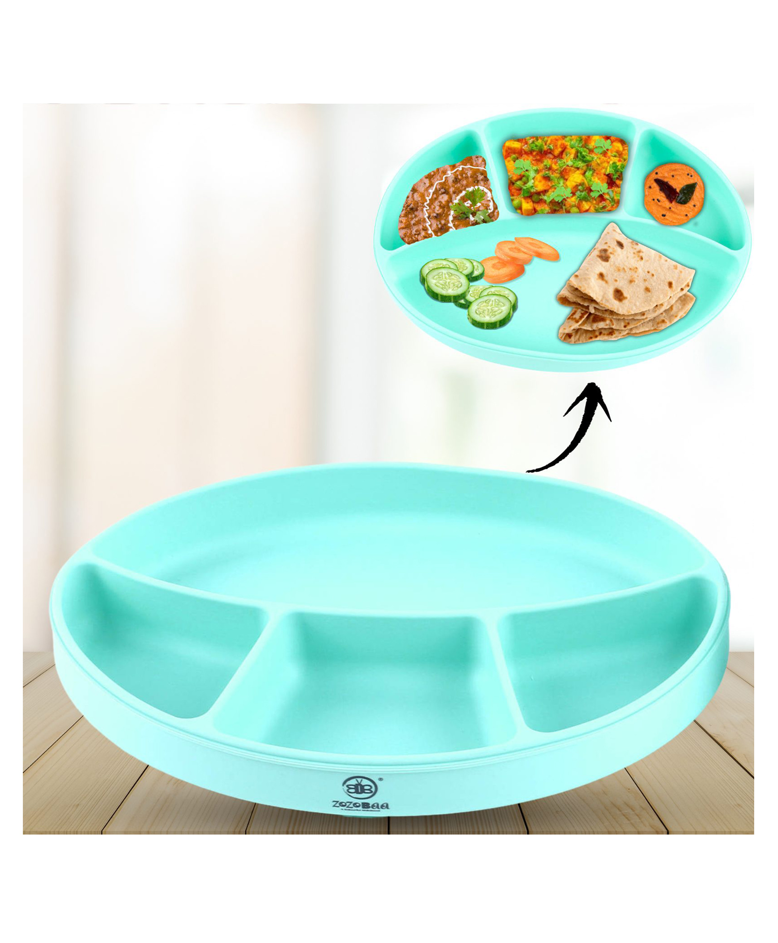 ZoZoBaa Silicone Plate for Babies Toddlers & Kids |Suction Base Divided Portion BPA-Free, Non-Slip, Microwave & Dishwasher Safe | Plate for Baby, Mint Green-image-17