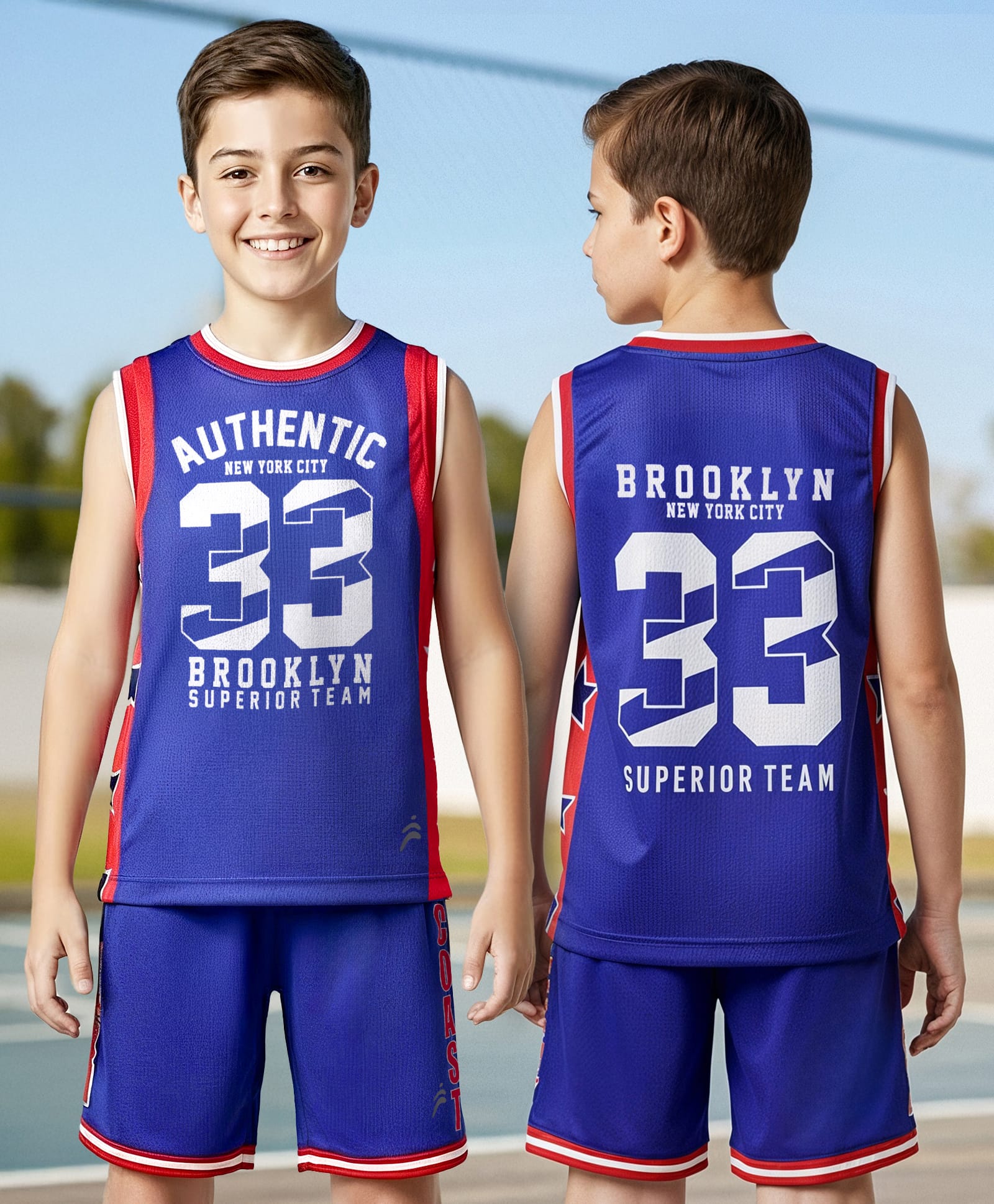 Pine Active Knit Sleeveless Tank T-Shirt & Shorts Set with Text Print - Navy Blue-image-45