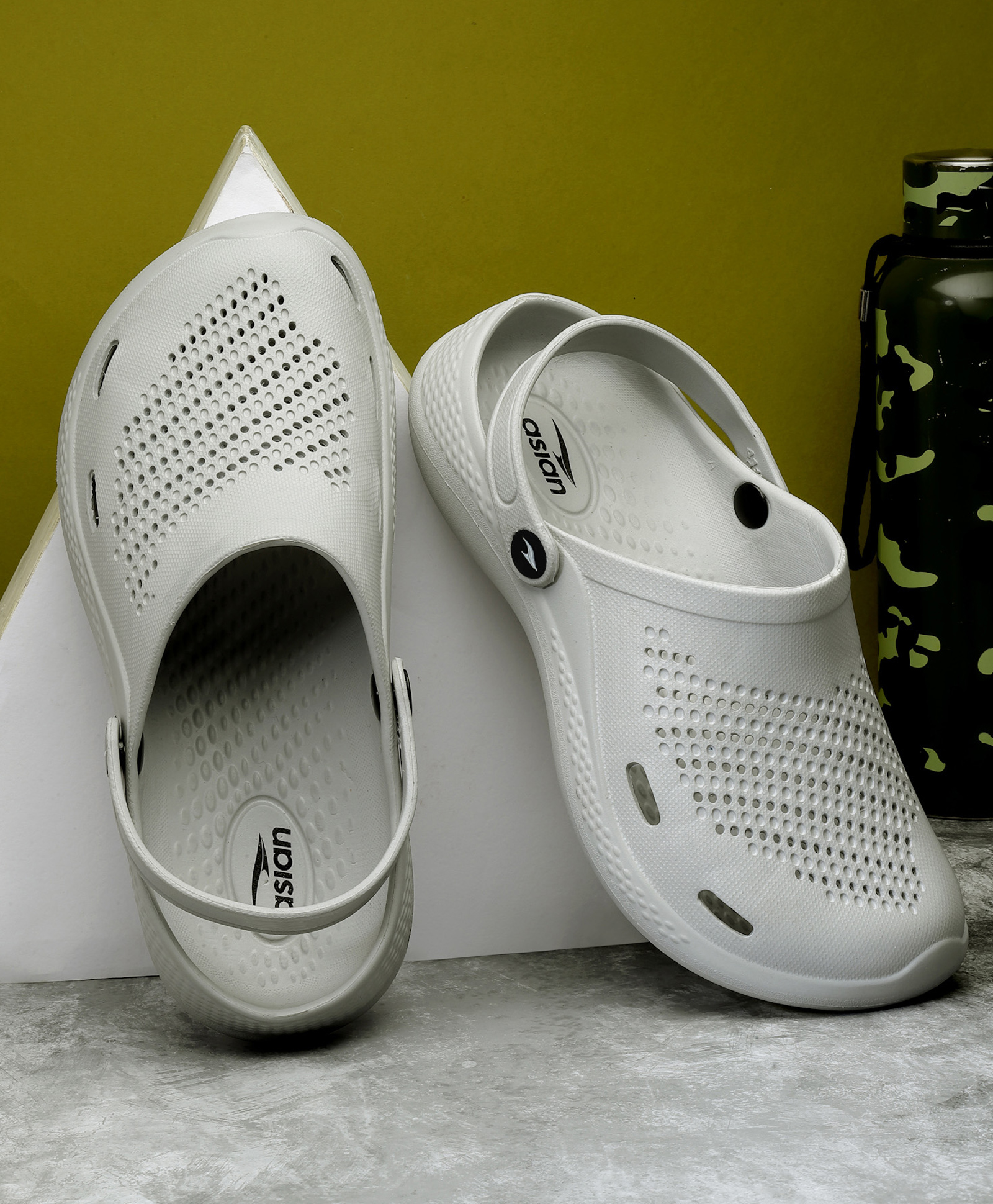 asian Solid With Back Strap Perforated Clogs - Light Grey-image-39
