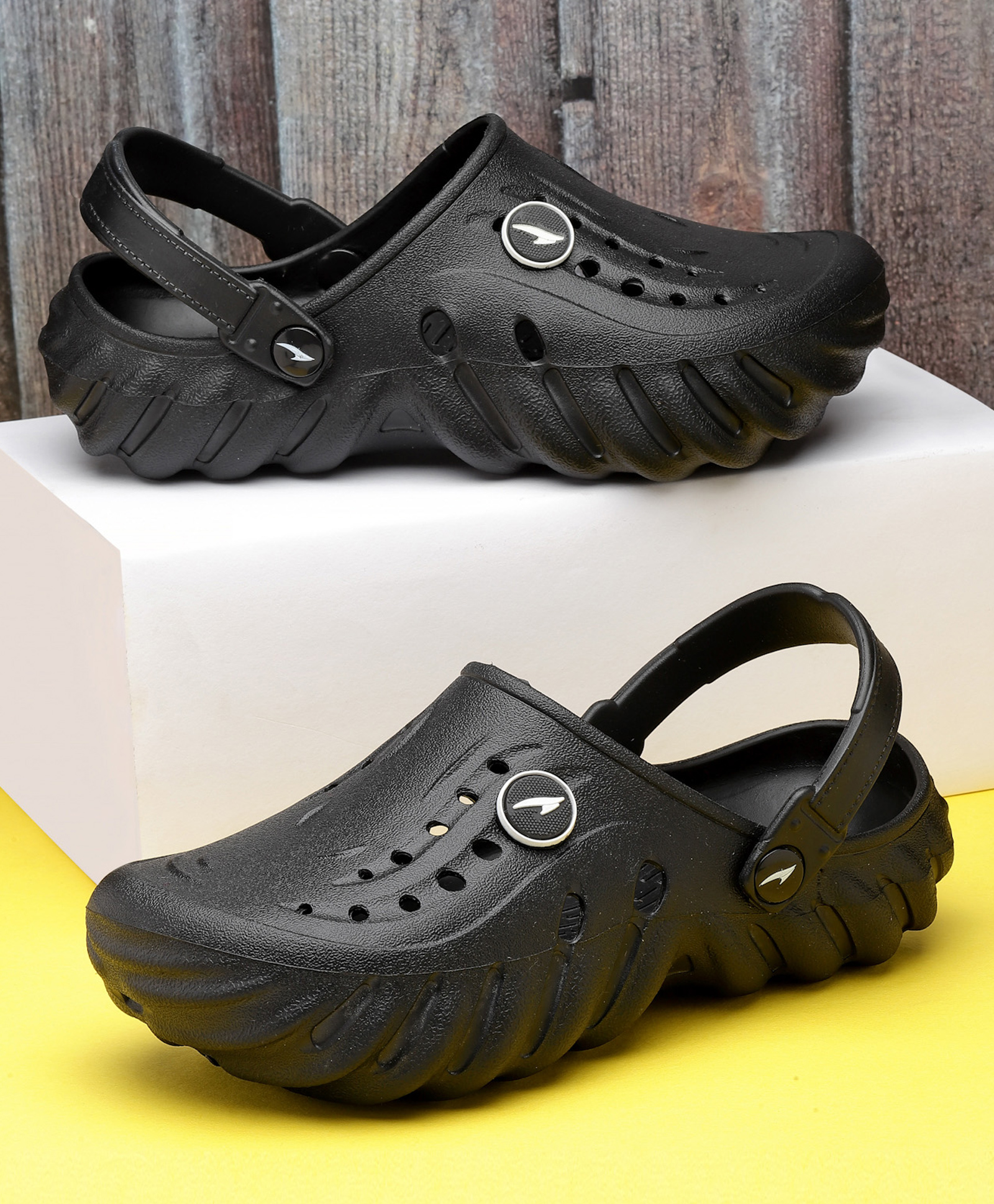 asian Solid With Back Strap Perforated Clogs - Black-image-28