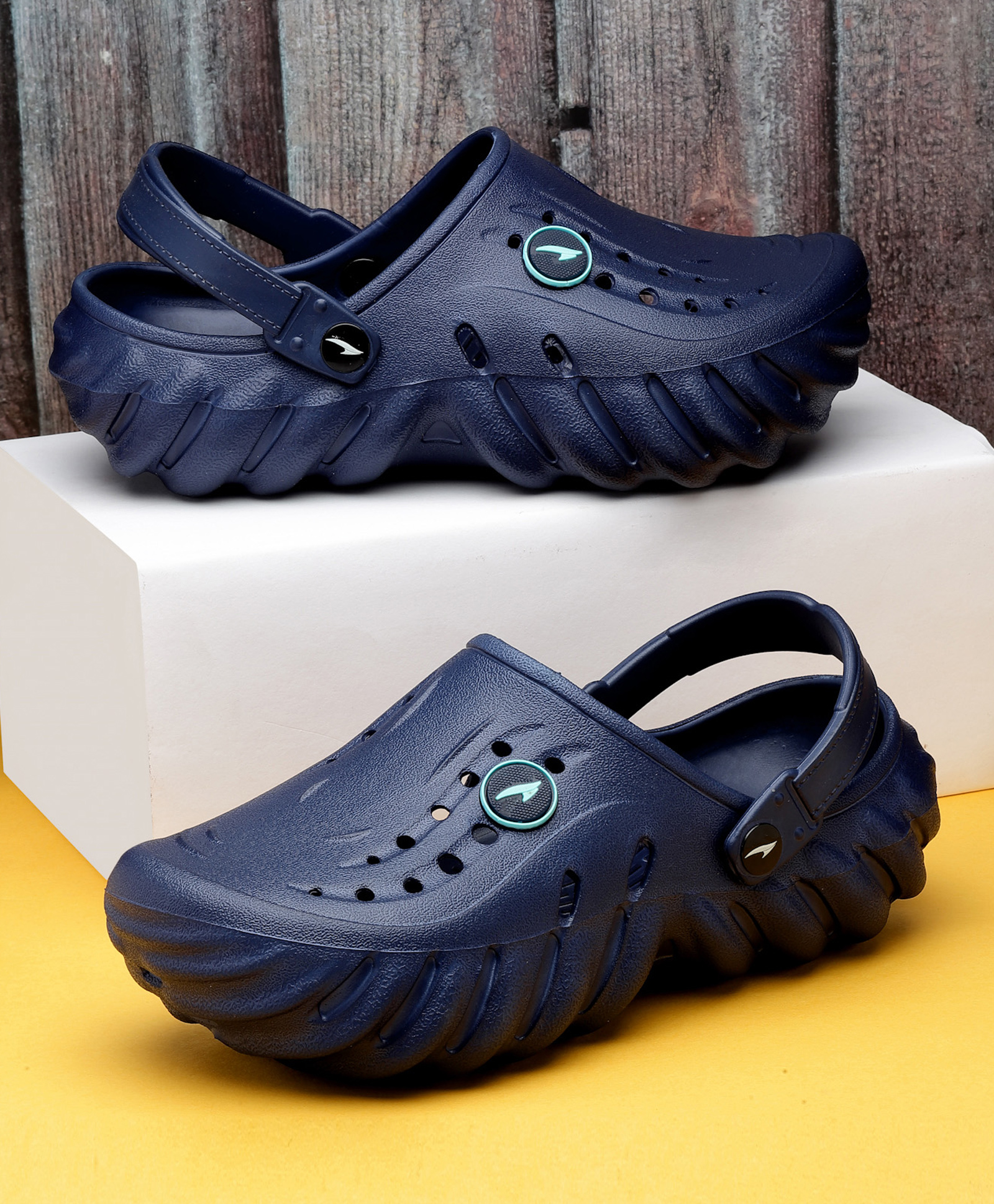 asian Solid With Back Strap Perforated Clogs - Navy Blue-picture-24