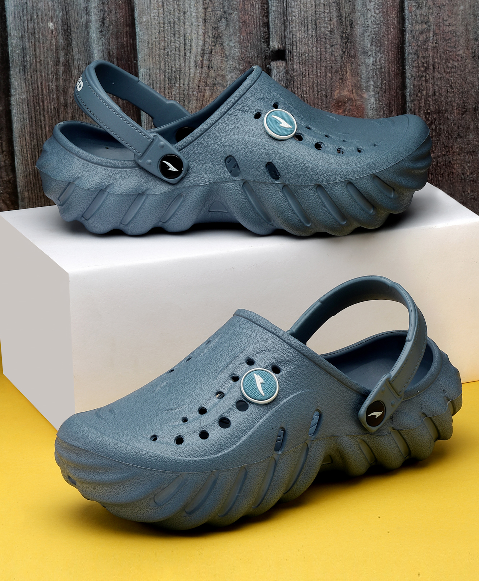 asian Solid With Back Strap Perforated Clogs - Slate Blue-image-16