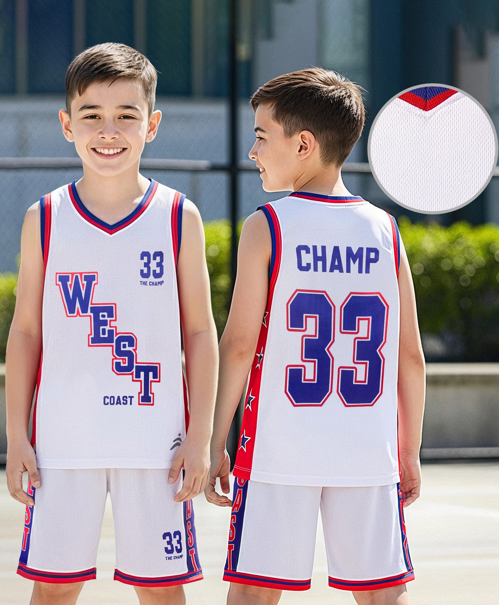 Pine Active Knit Sleeveless T-Shirt & Short Set with Text Print - White Red & Blue-picture-18