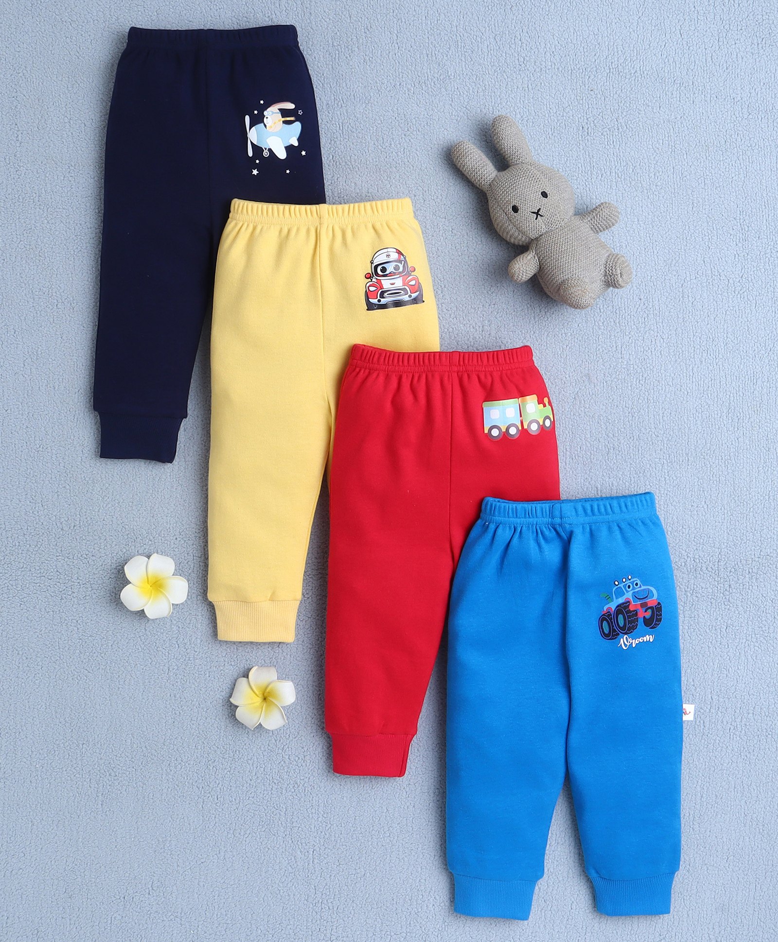 BUMZEE Cotton Knit Pack Of 4 Vehicles Printed Pajamas - Yellow & Red-image-49
