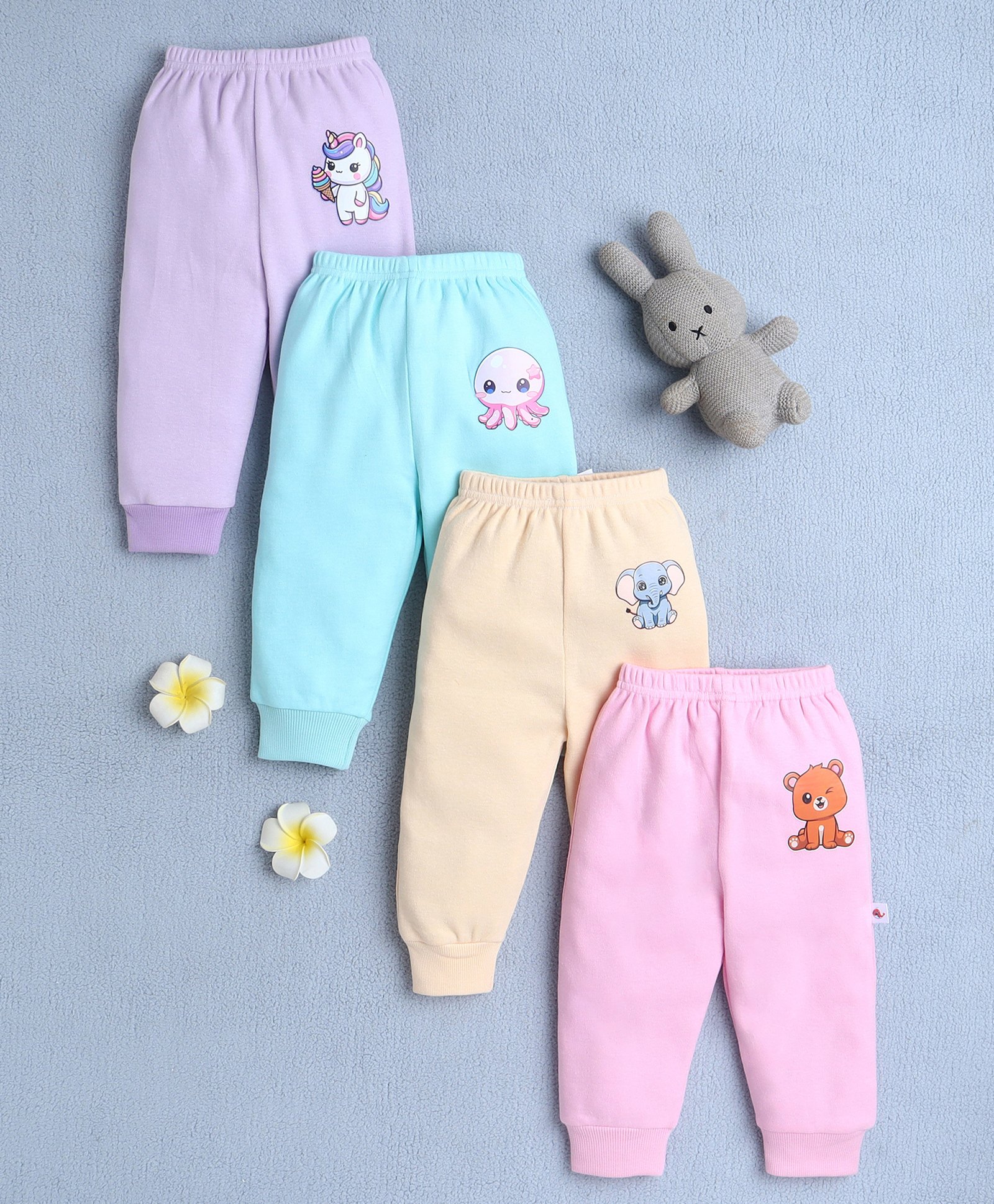BUMZEE Cotton Knit Pack Of 4 Cute Baby Animals & Unicorn Printed Pajamas - Pink & Lavender-image-7