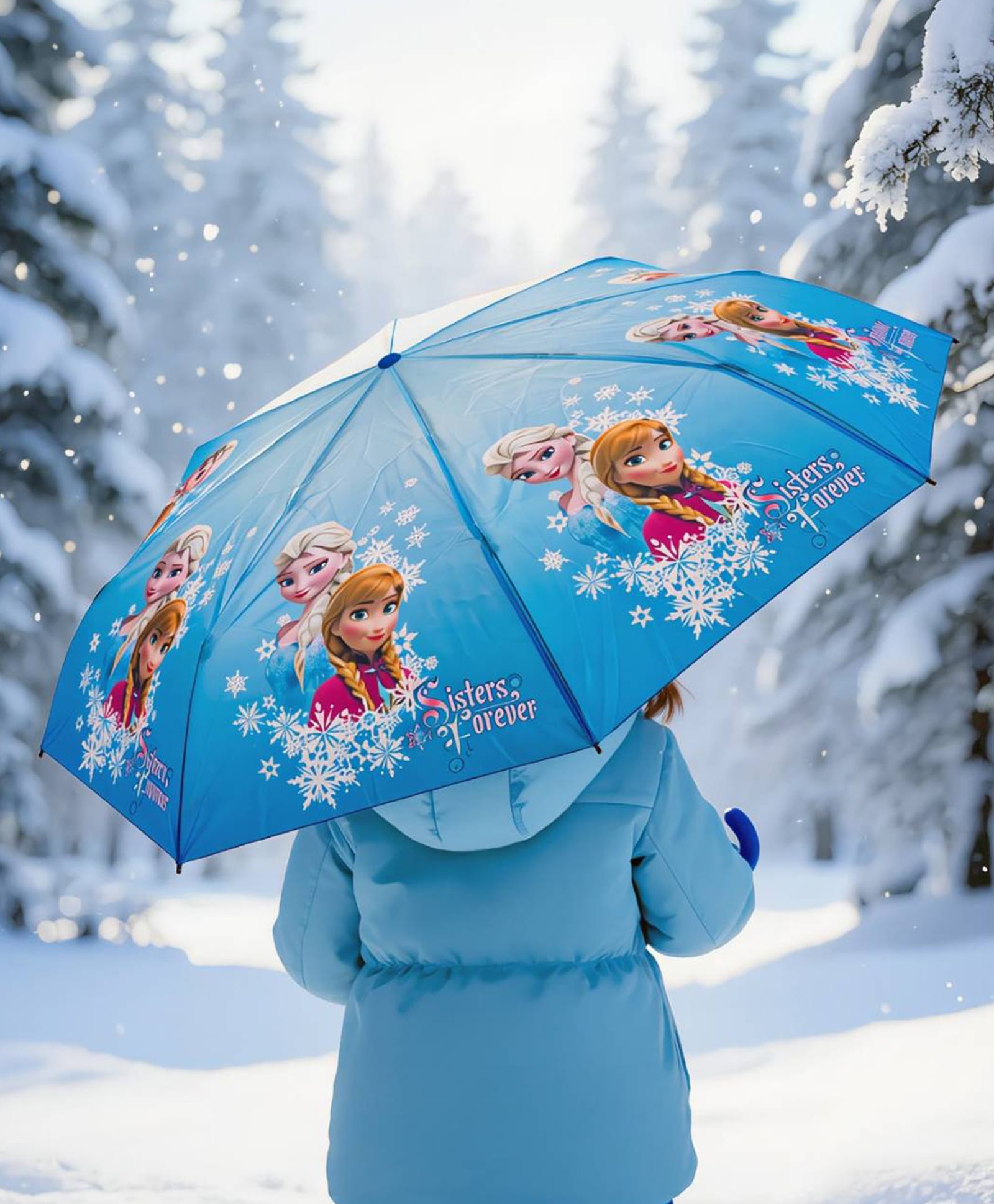 Disney by Yellow Bee Printed Frozen Elsa & Anna Character Designed Umbrella - Blue-picture-42